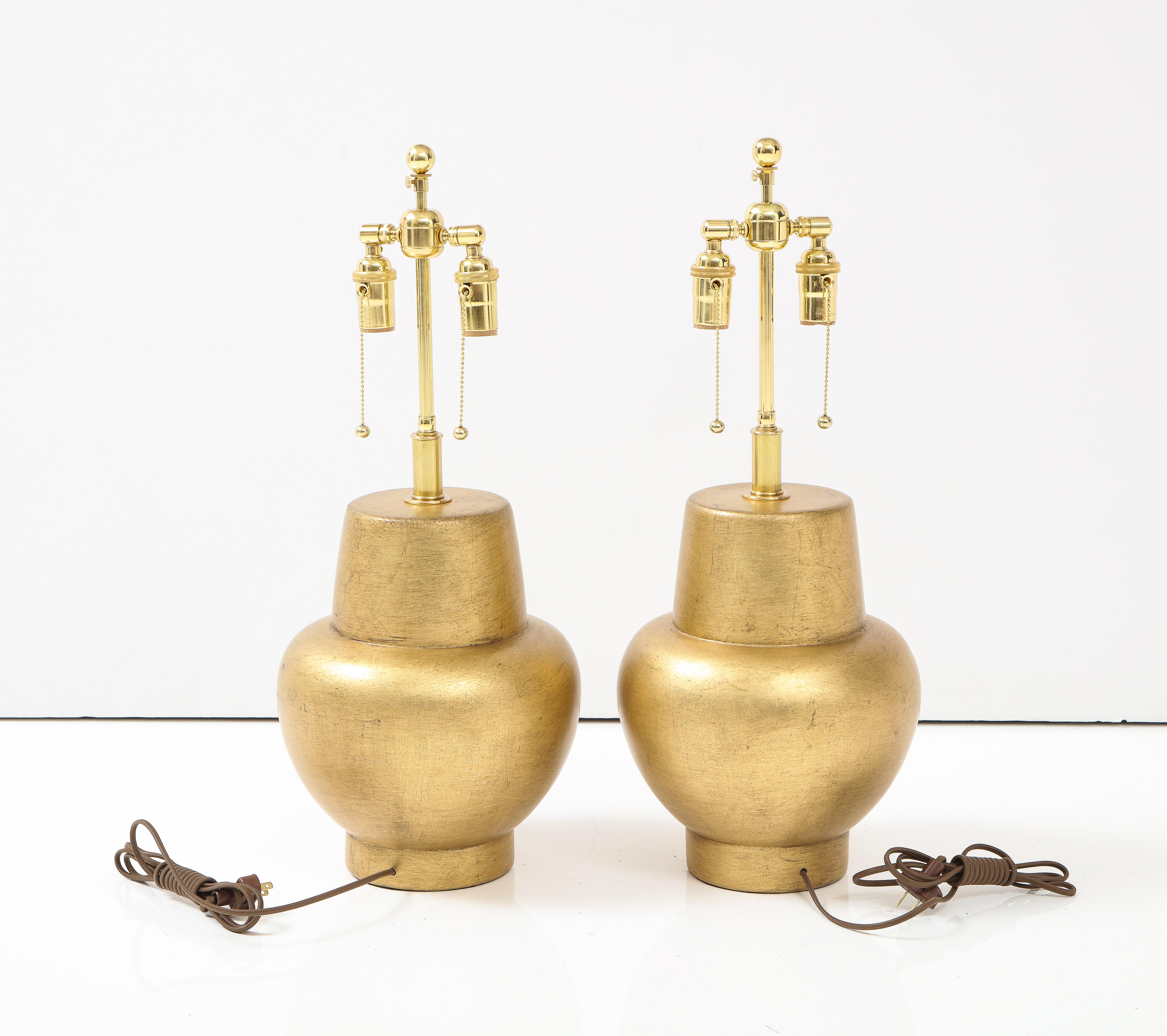 Pair of JAMES MONT Design Gilt Leafed Lamps For Sale 4
