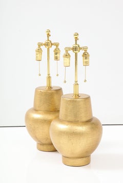 Paar JAMES MONT Design-Lampen aus vergoldetem Leder