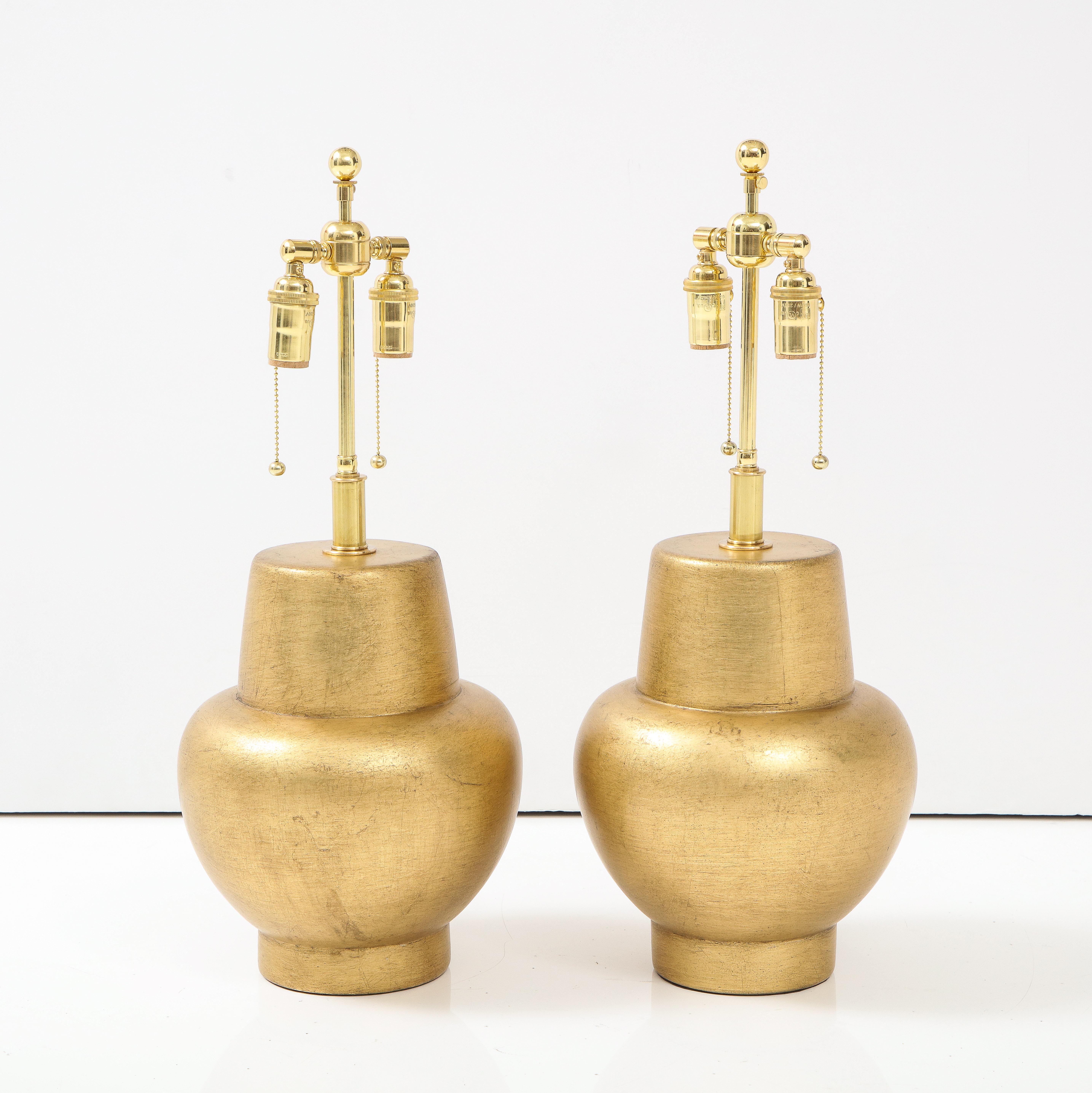 Mid-Century Modern Pair of JAMES MONT Design Gilt Leafed Lamps For Sale