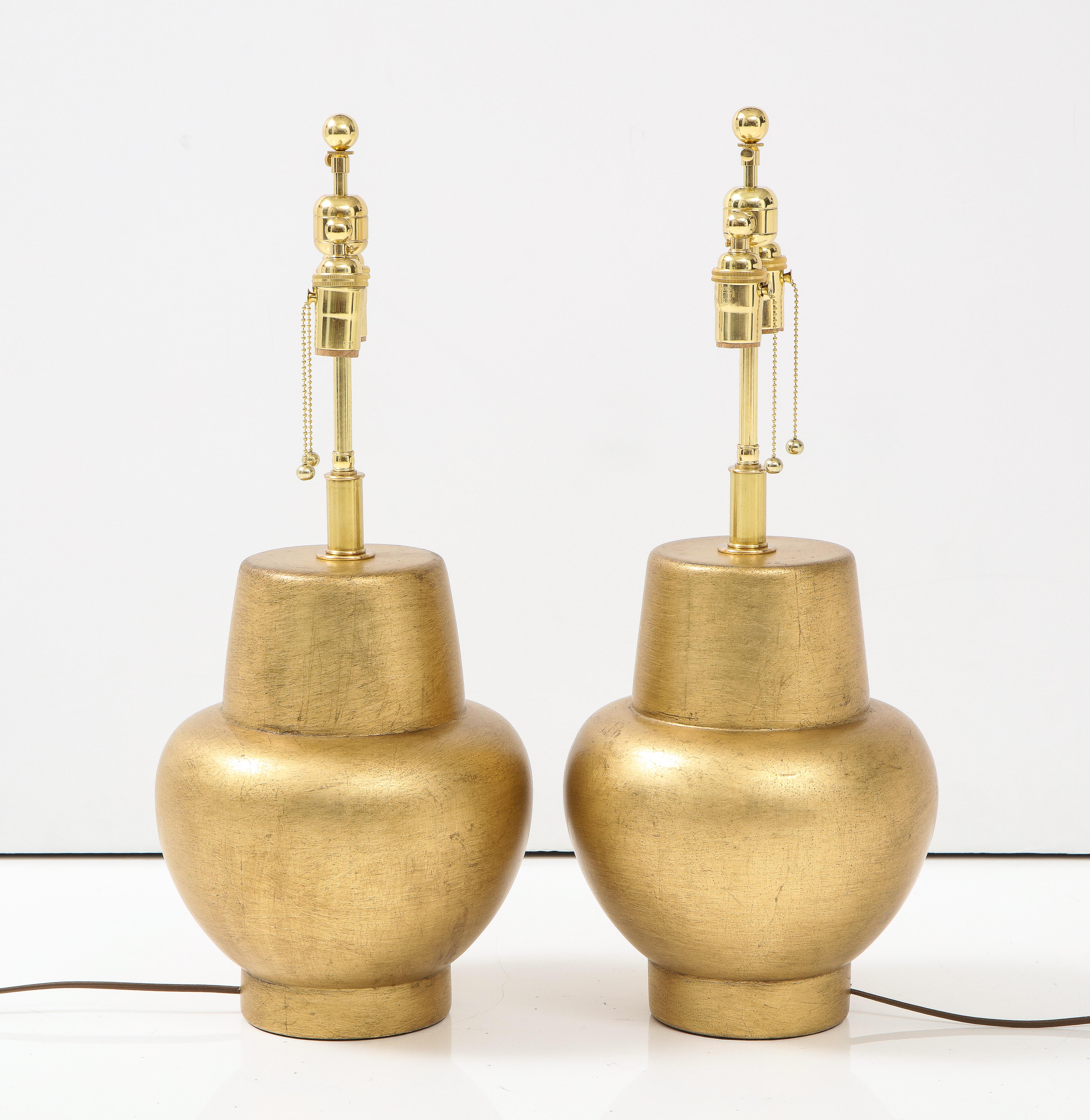 American Pair of JAMES MONT Design Gilt Leafed Lamps For Sale