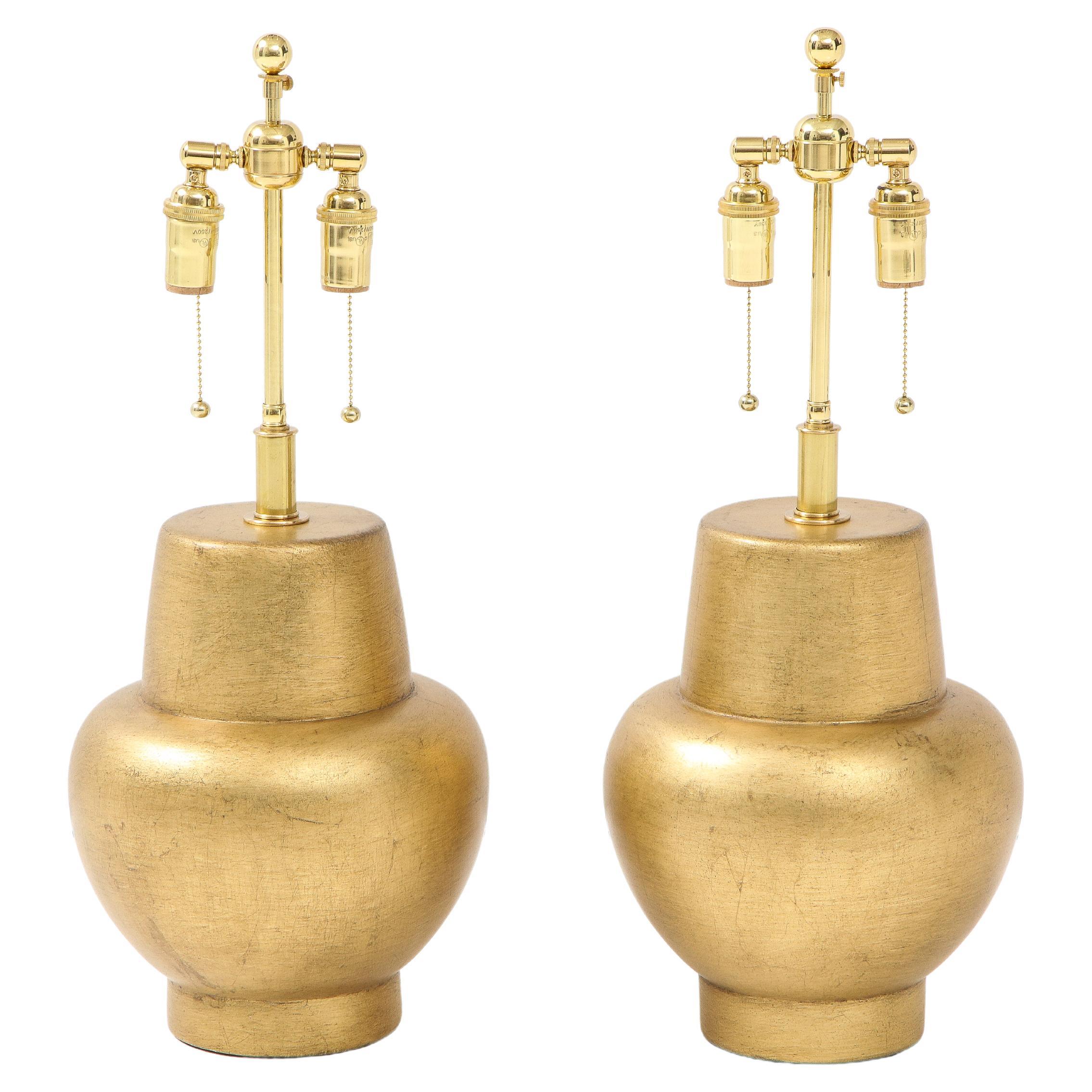 Pair of JAMES MONT Design Gilt Leafed Lamps For Sale