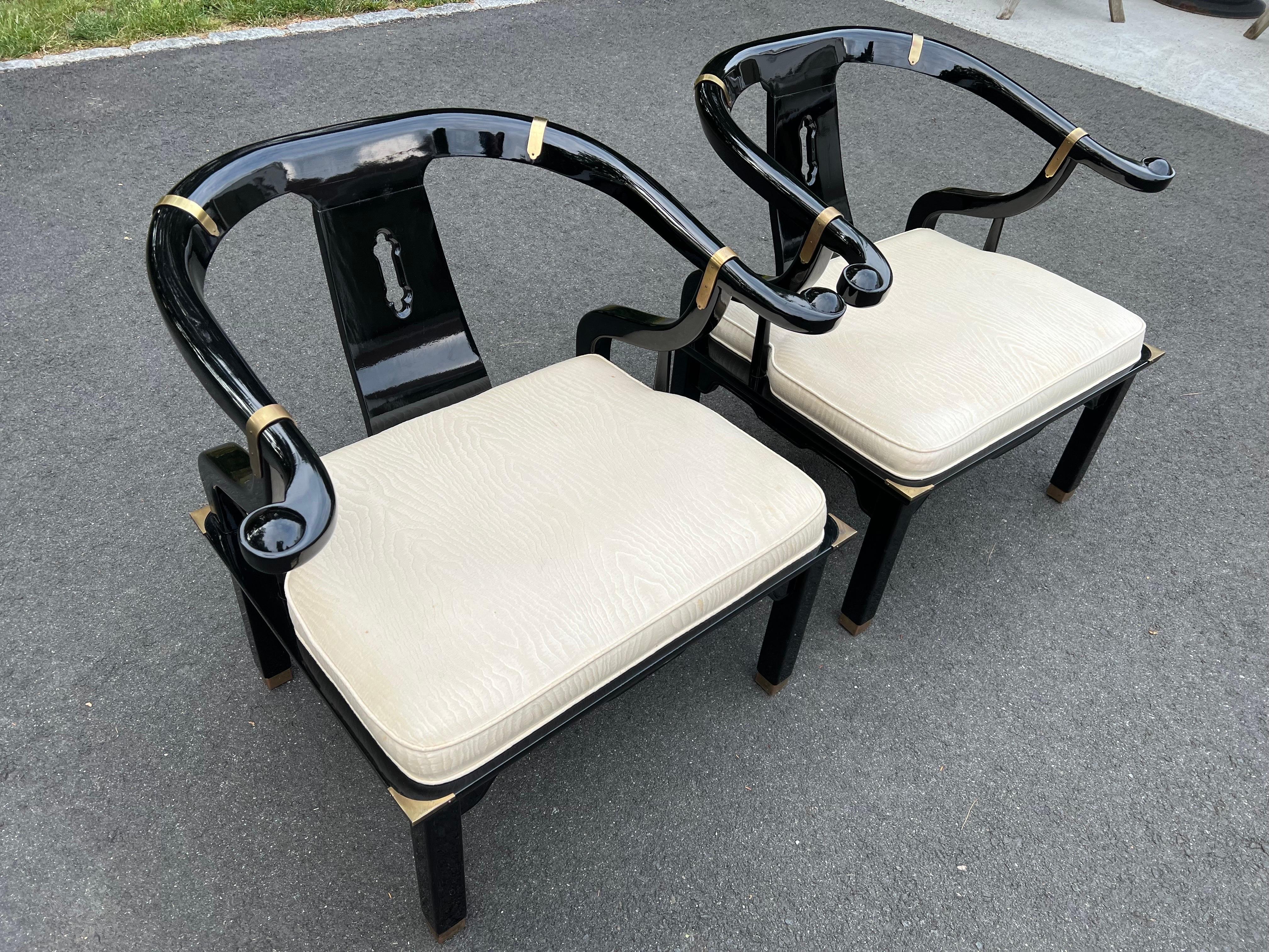 Pair of James Mont for Century Lacquered Horseshoe  Chairs 4