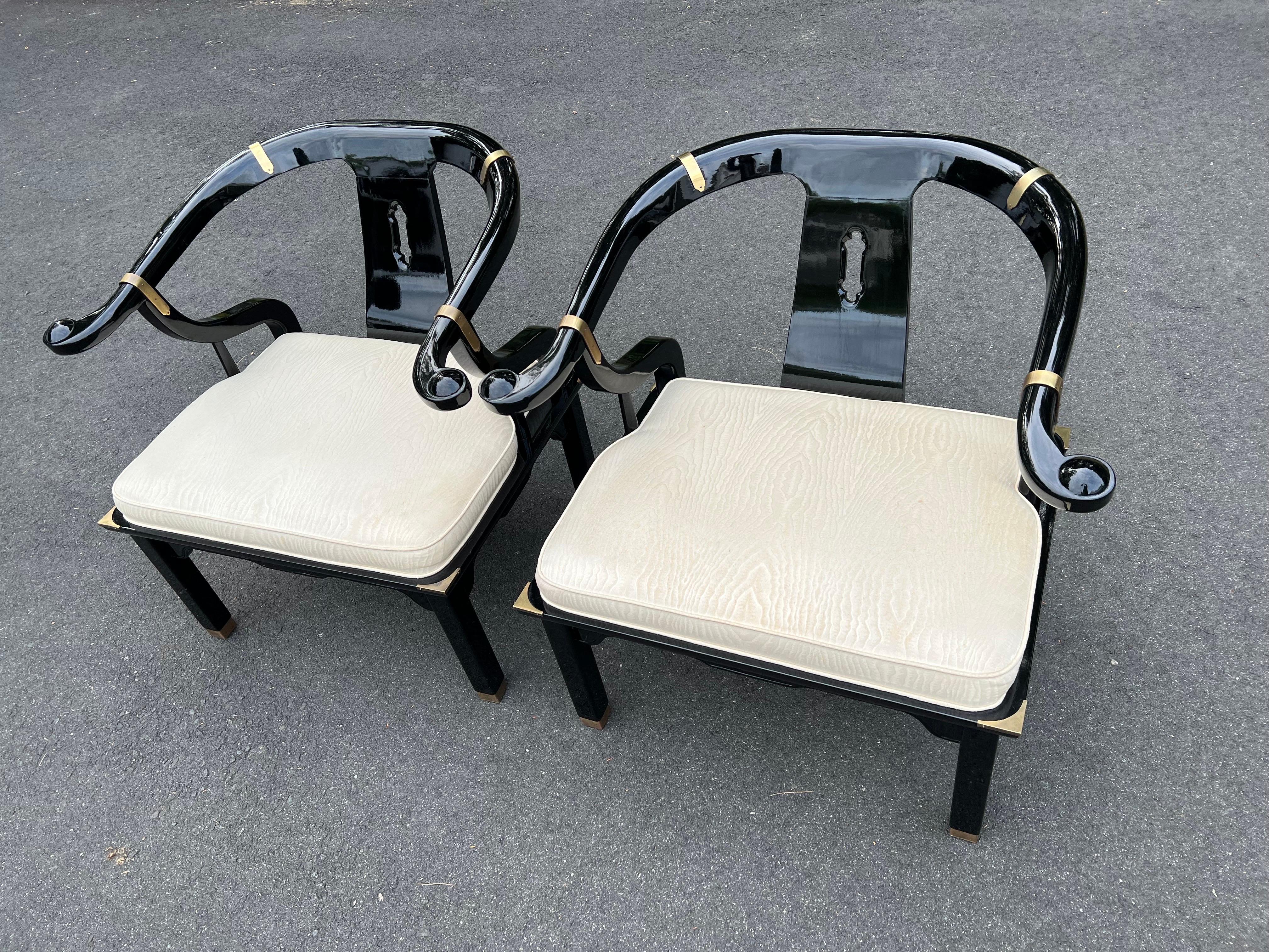 Pair of James Mont for Century Lacquered Horseshoe  Chairs 7