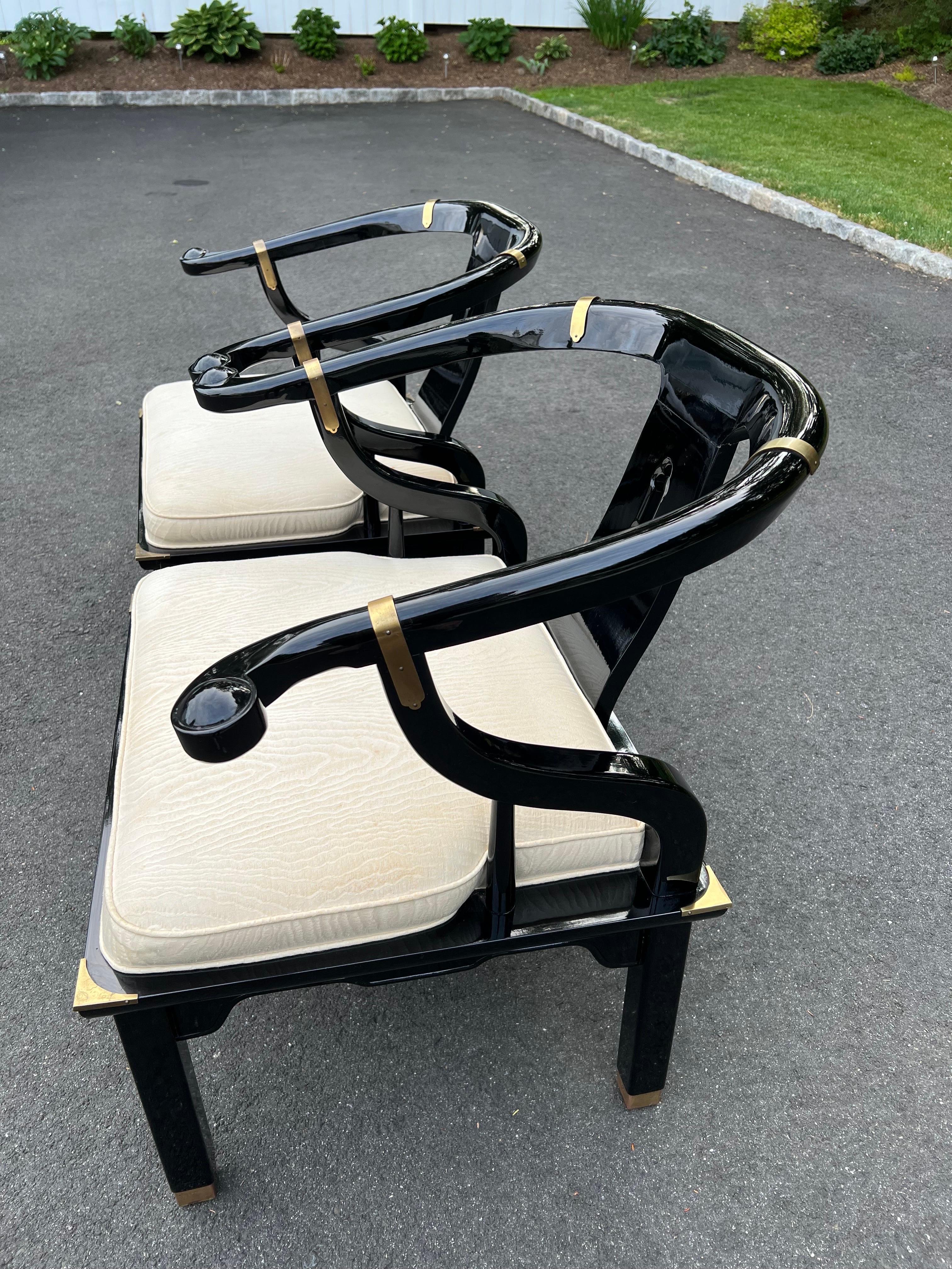 Pair of James Mont for Century Lacquered Horseshoe  Chairs 10