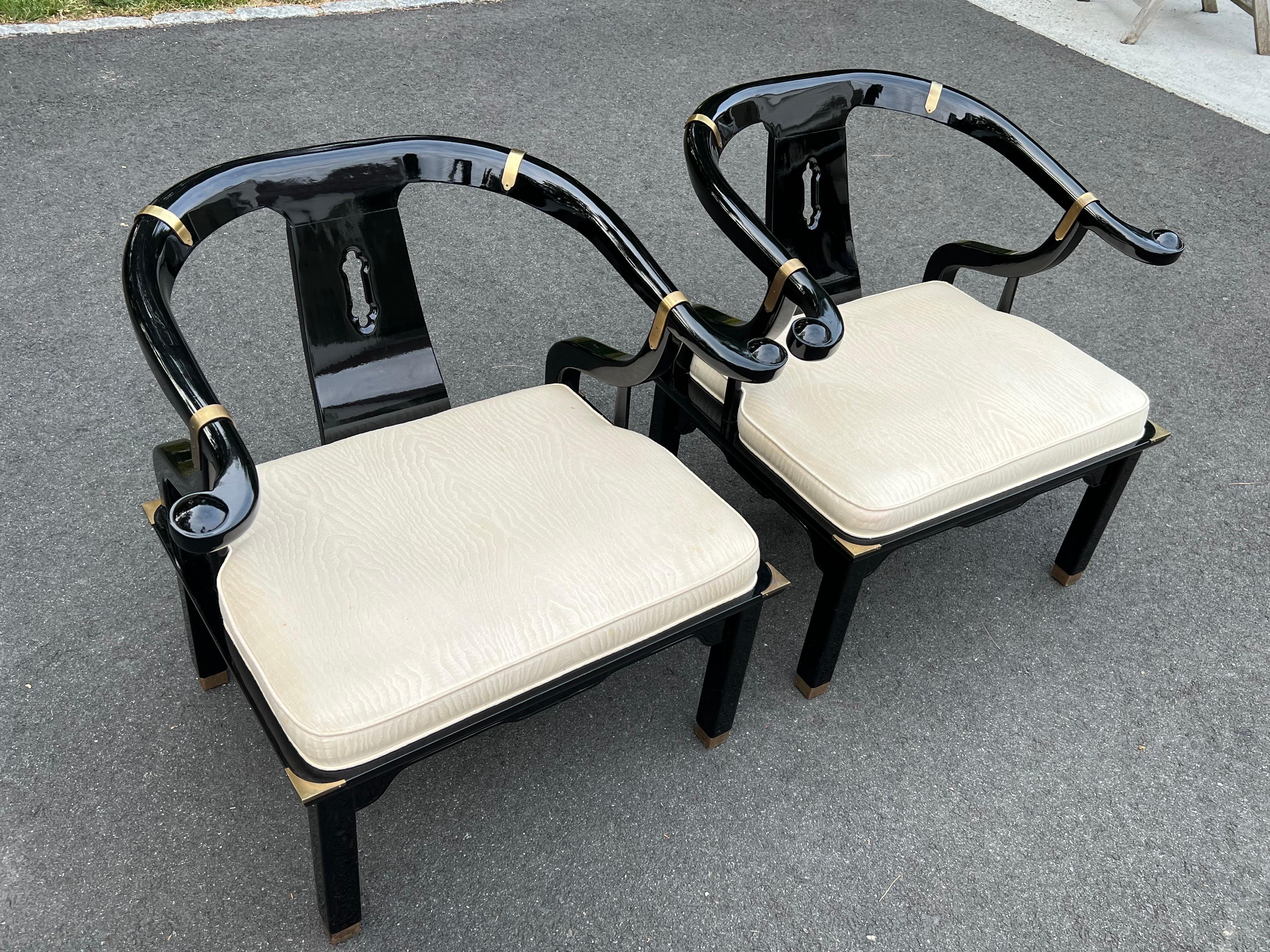 Pair of James Mont for Century Lacquered Horseshoe  Chairs 11