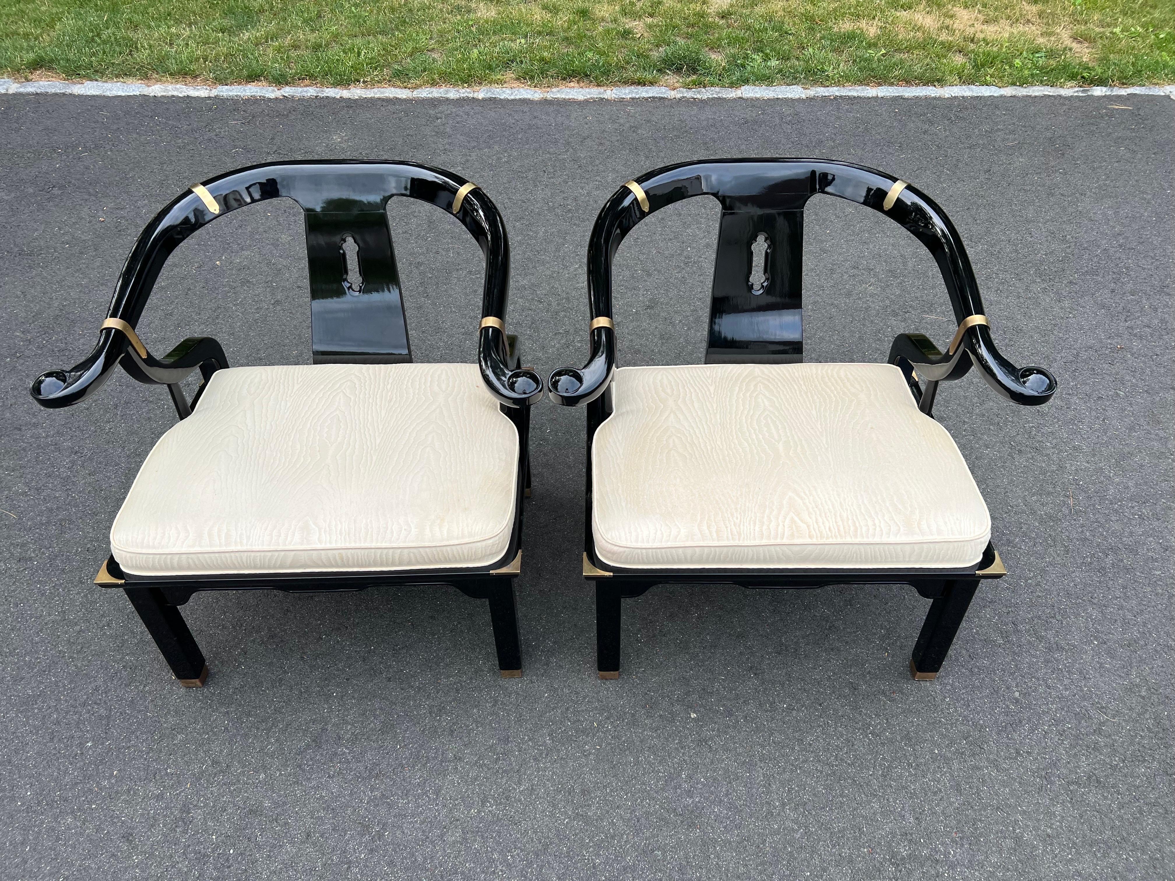Pair of James Mont for Century Lacquered Horseshoe  Chairs In Good Condition In Redding, CT