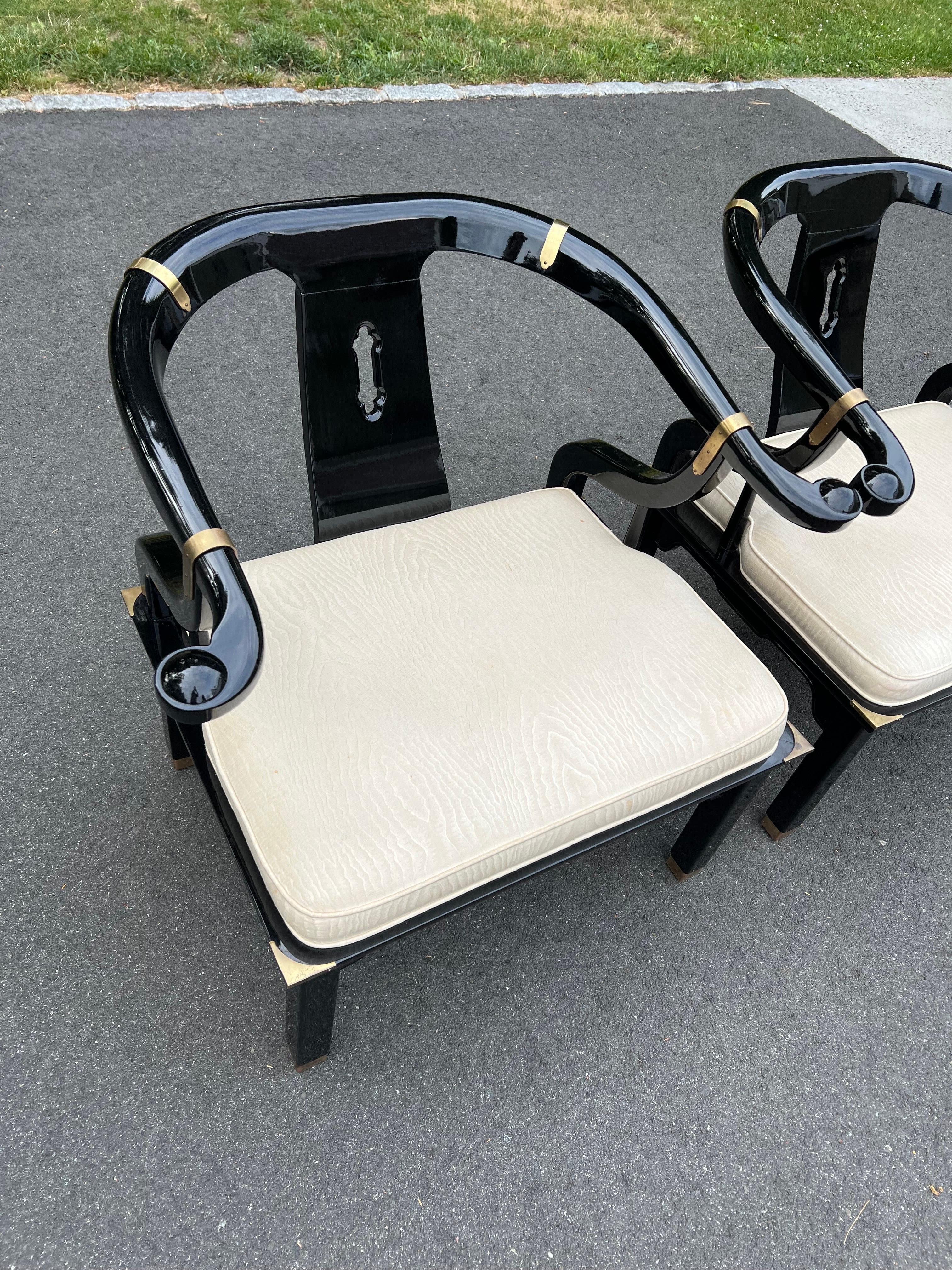 Mid-20th Century Pair of James Mont for Century Lacquered Horseshoe  Chairs