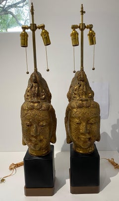 Pair of James Mont Gold Buddha Lamps for Stiffel