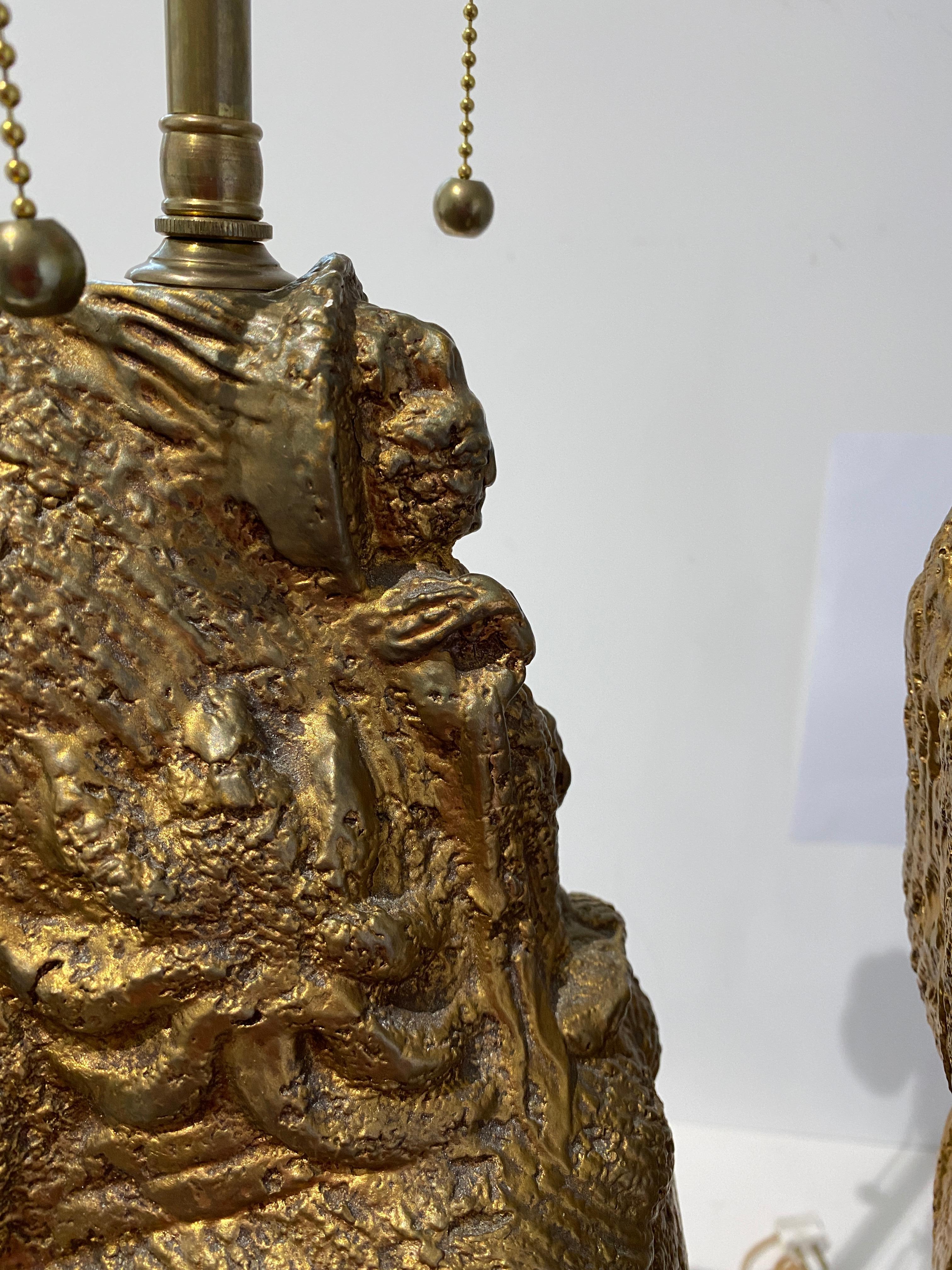 Pair of James Mont Gold Buddha Lamps for Stiffel Lighting In Good Condition For Sale In West Palm Beach, FL