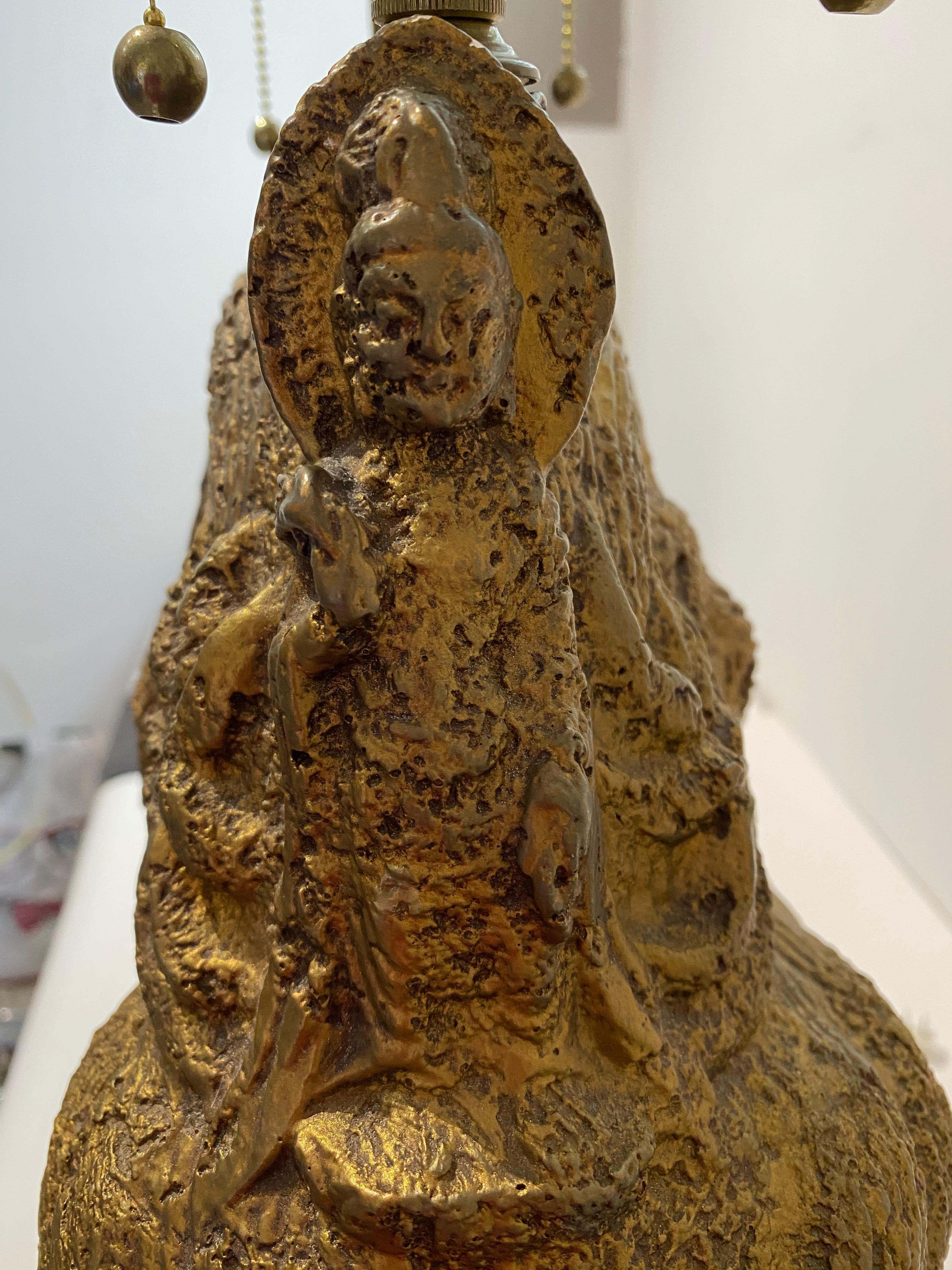 20th Century Pair of James Mont Gold Buddha Lamps for Stiffel For Sale