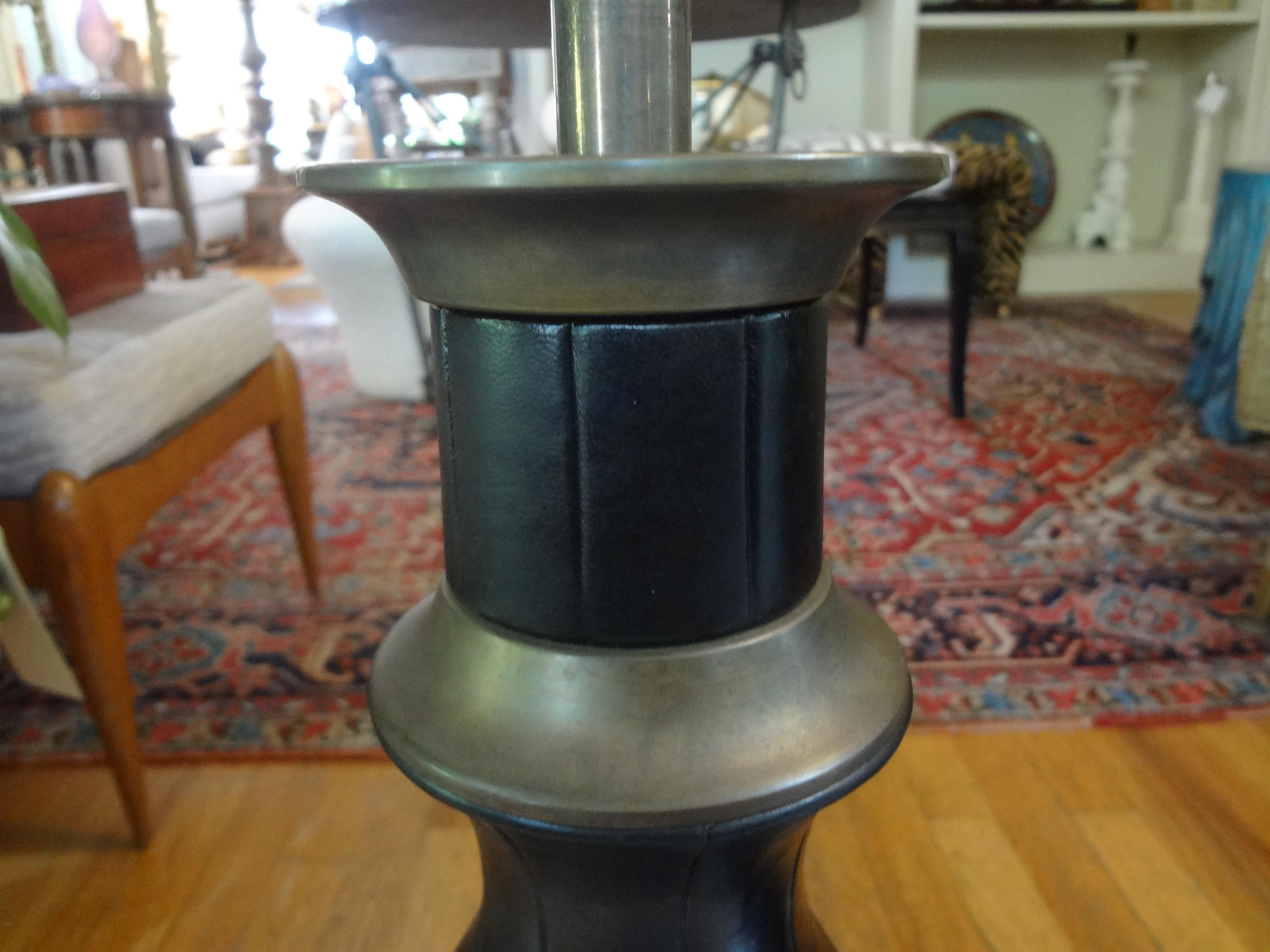 Pair of James Mont Inspired Brass and Leather Lamps For Sale 2