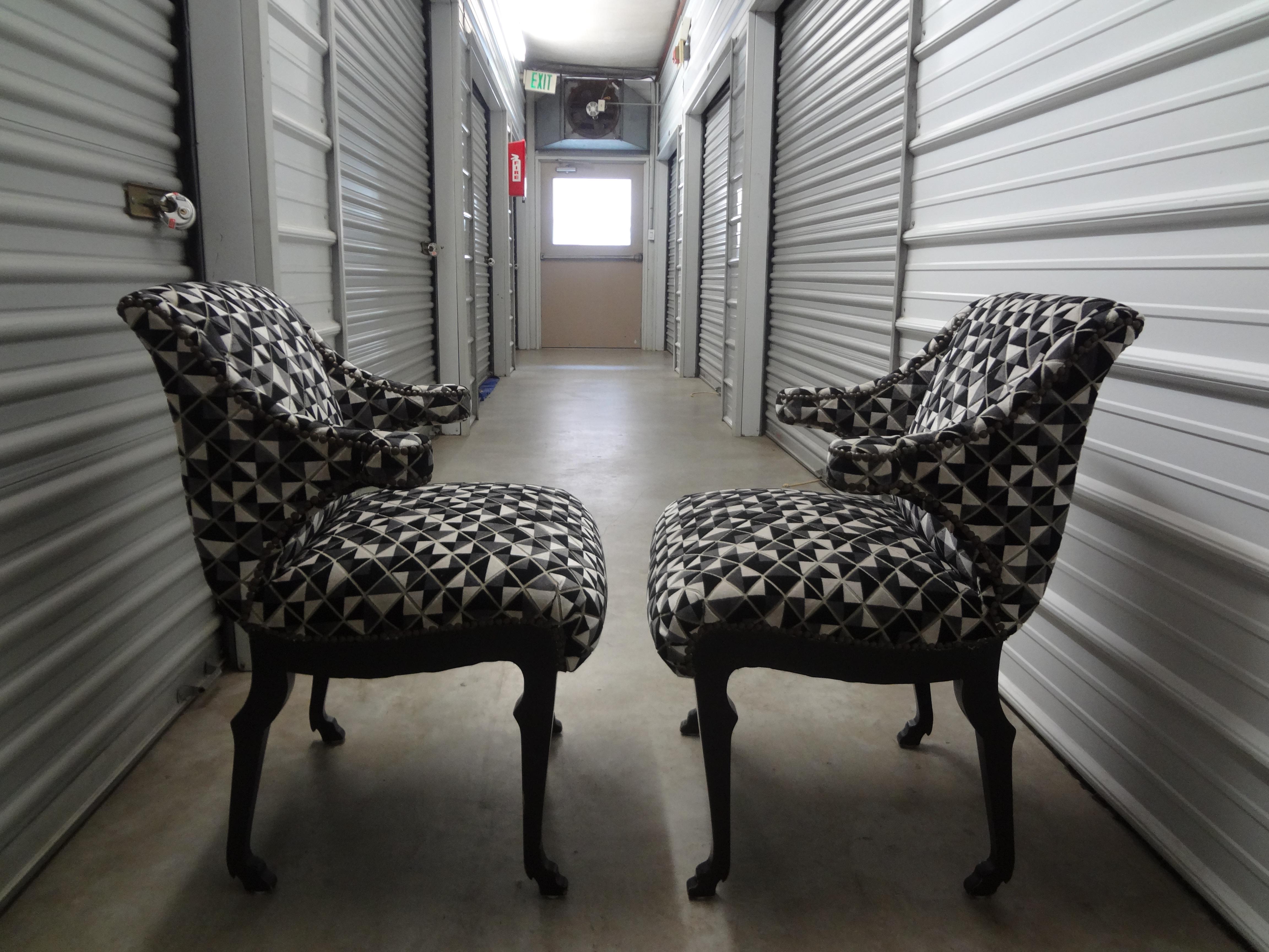 Pair of Grosfeld House Etruscan Style Ebonized Lounge Chairs with Hoof Feet For Sale 4