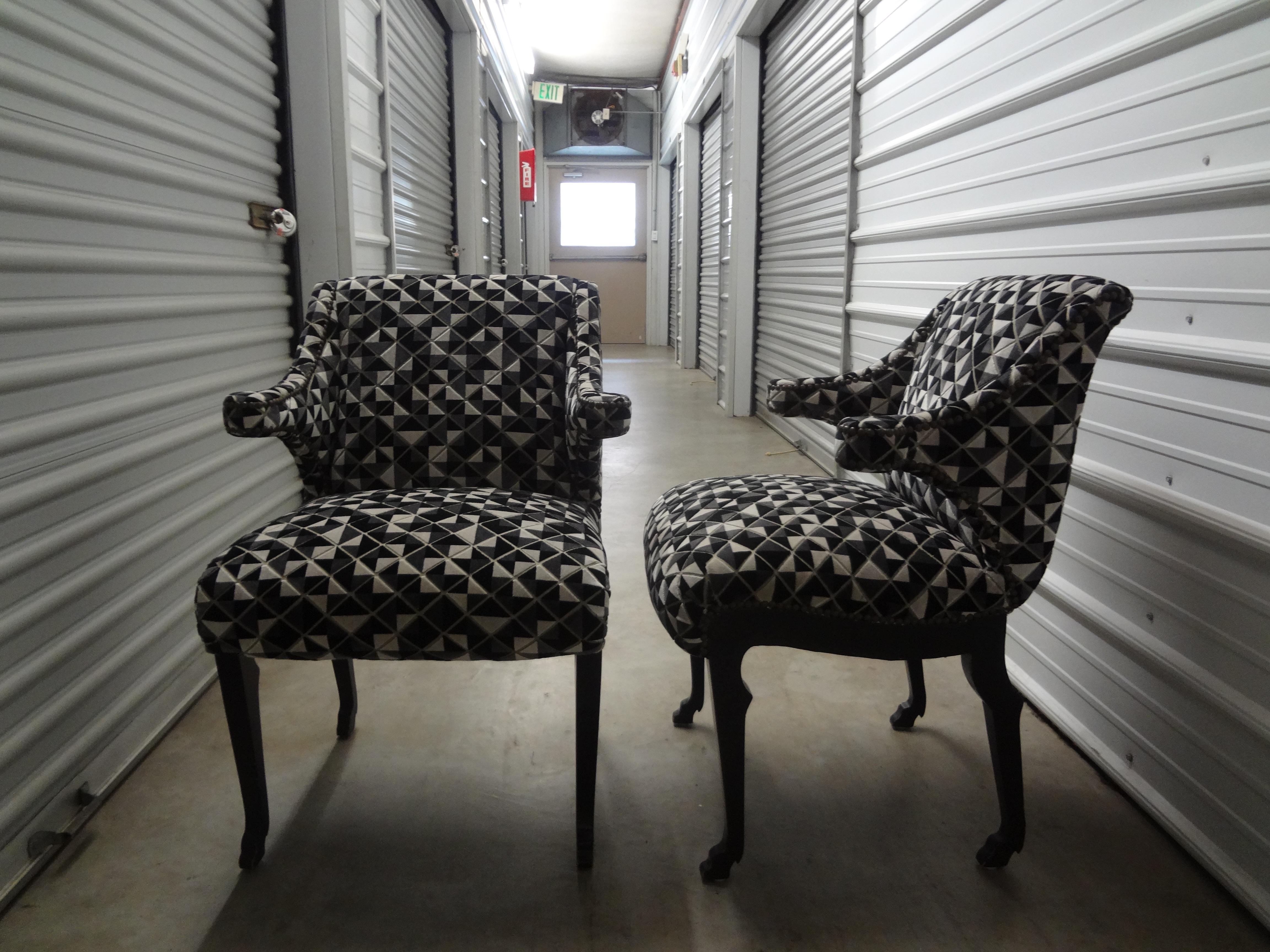 Pair of Grosfeld House Etruscan Style Ebonized Lounge Chairs with Hoof Feet 6