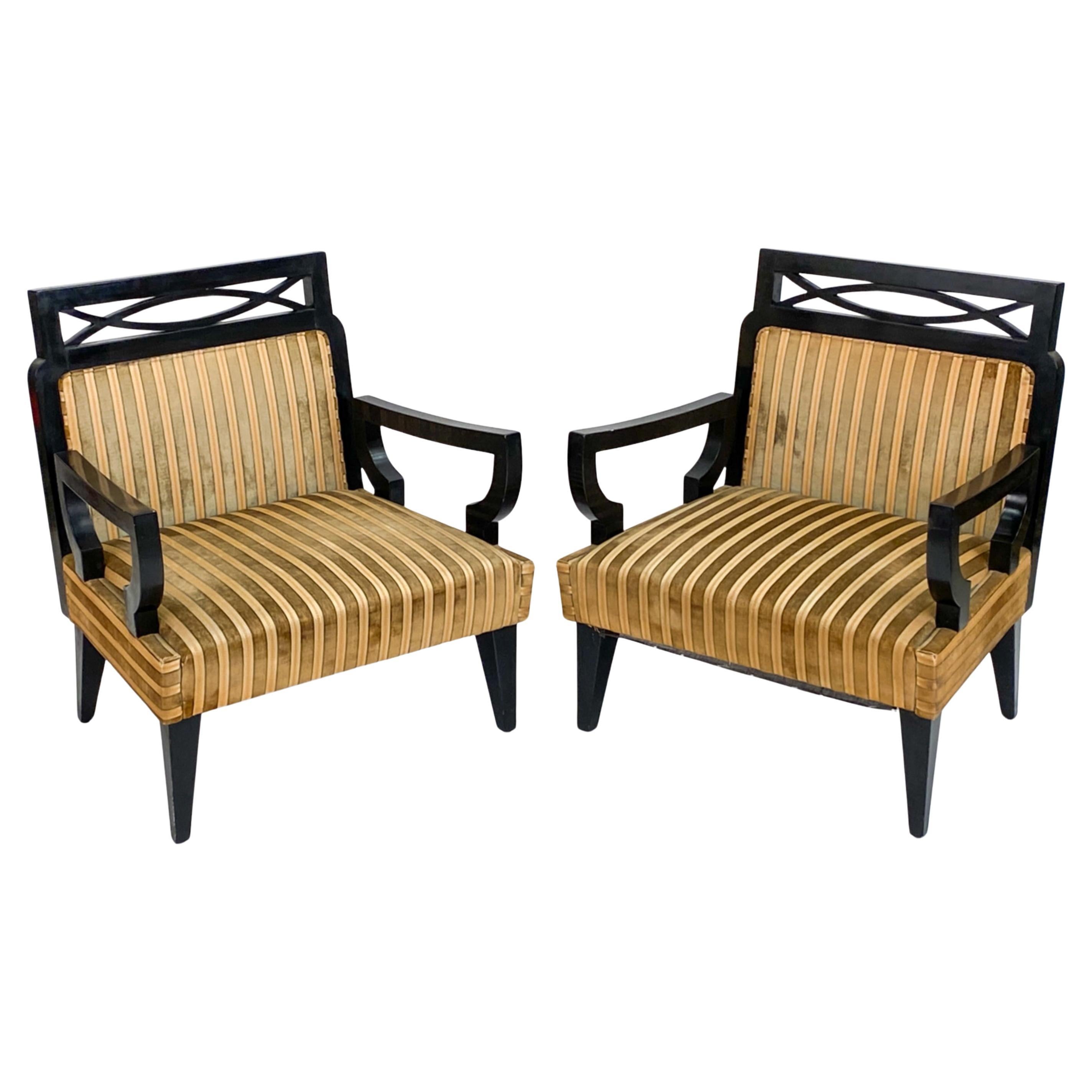 Pair of James Mont Lacquered Lounge Chairs, Circa 1950s