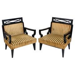 Pair of James Mont Lacquered Lounge Chairs, Circa 1950s