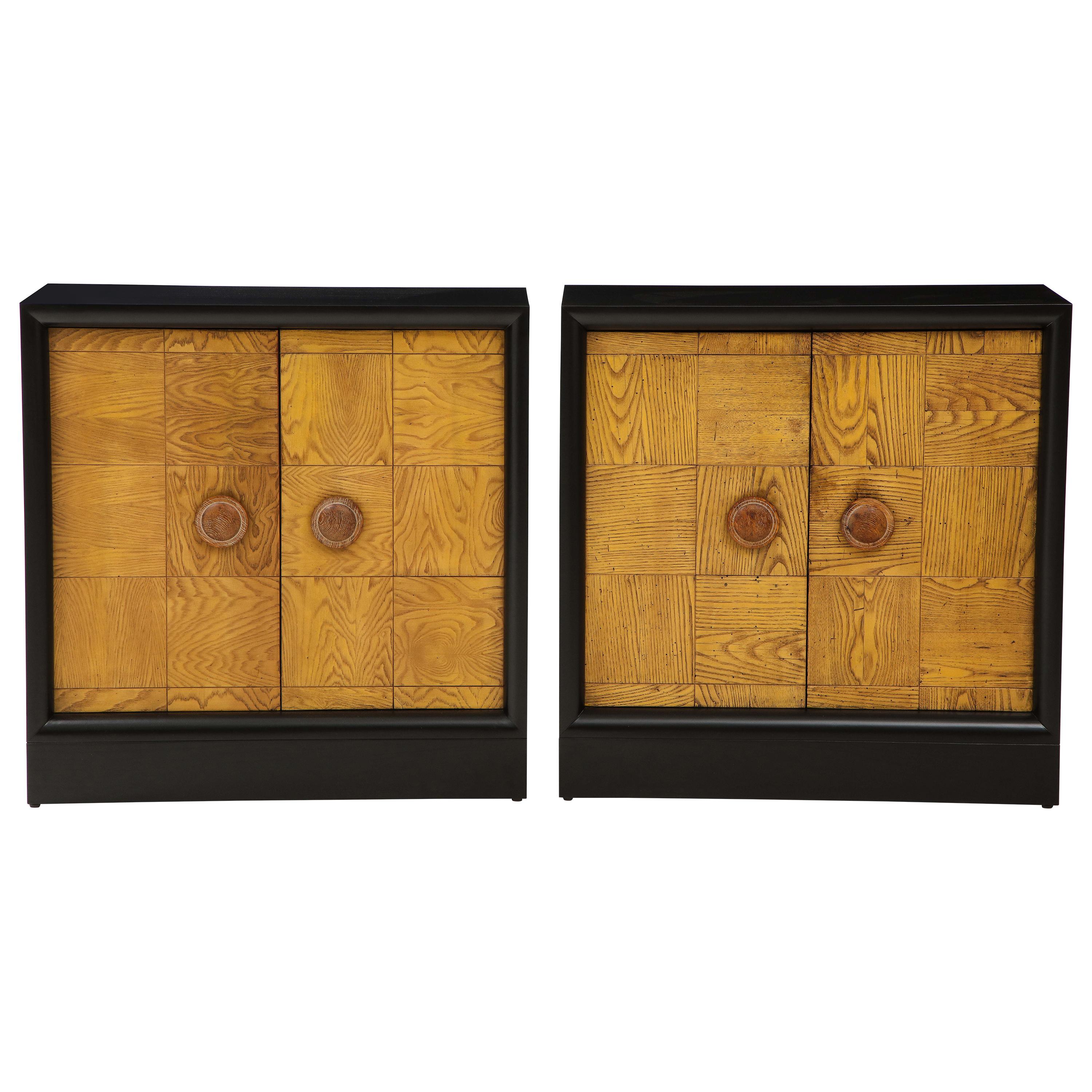 Pair of James Mont Oak Front Cabinets
