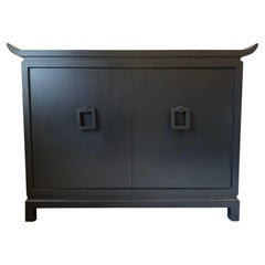 James Mont, Hollywood Regency, Black Lacquered, Chinoiserie, Pagoda Cabinets