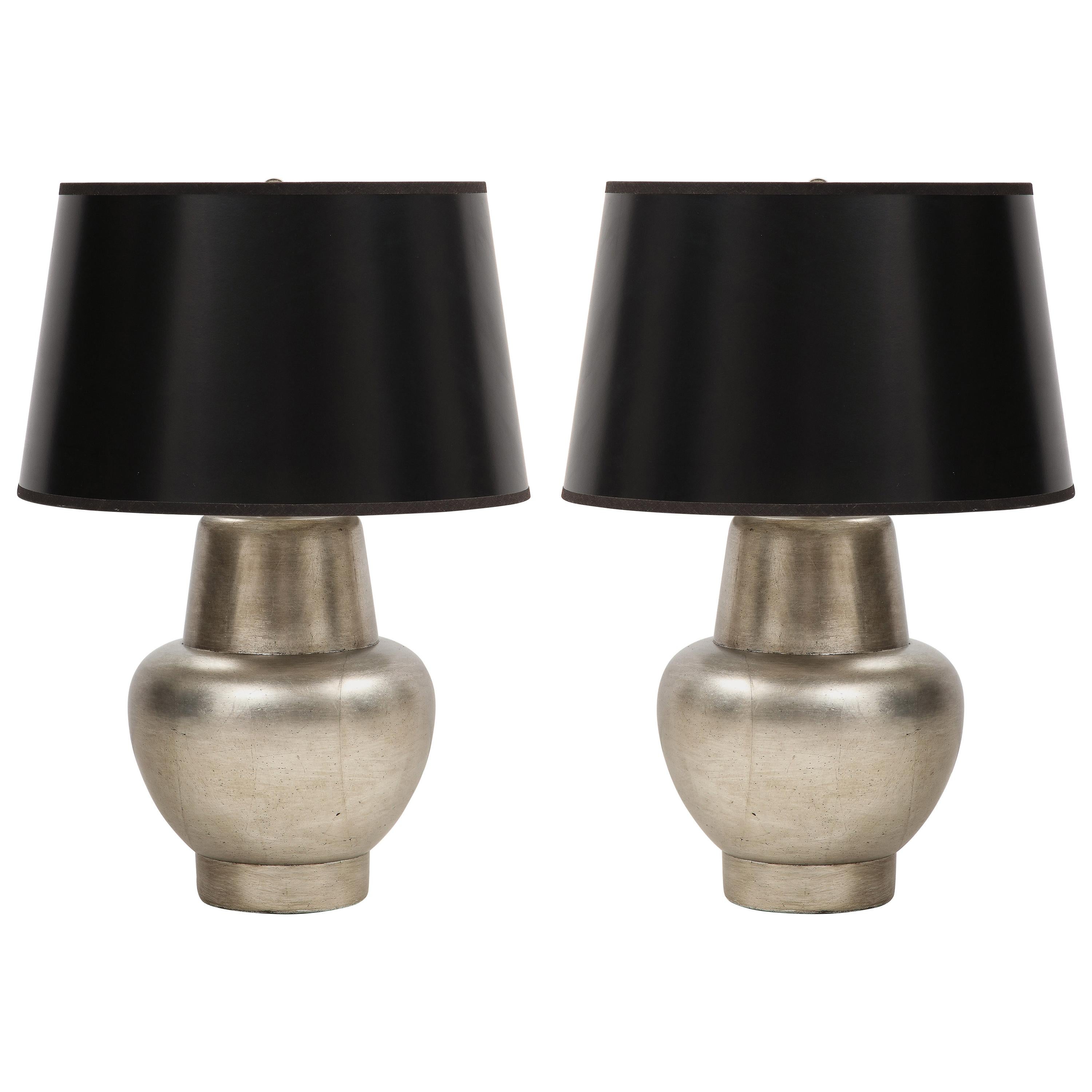Pair of James Mont Silver Leafed Lamps For Sale