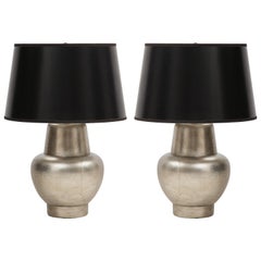 Pair of James Mont Silver Leafed Lamps