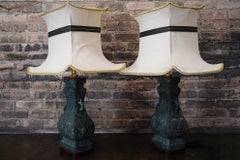 Pair of James Mont Style Archaic Patinated Bronze Table Lamps