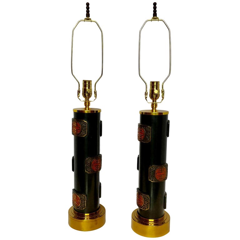 Pair of James Mont Style Asian Modern Table Lamps For Sale