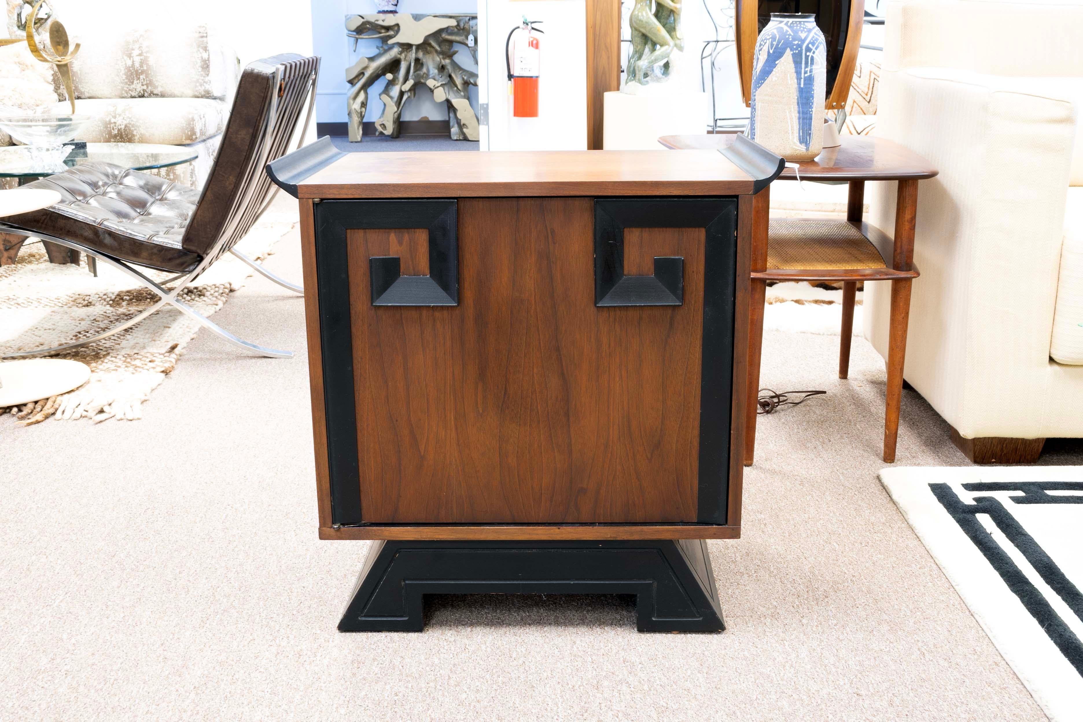 Unknown Pair of James Mont Style Asian Walnut Nightstands Mid Century Modern