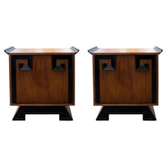 Pair of James Mont Style Asian Walnut Nightstands Mid Century Modern