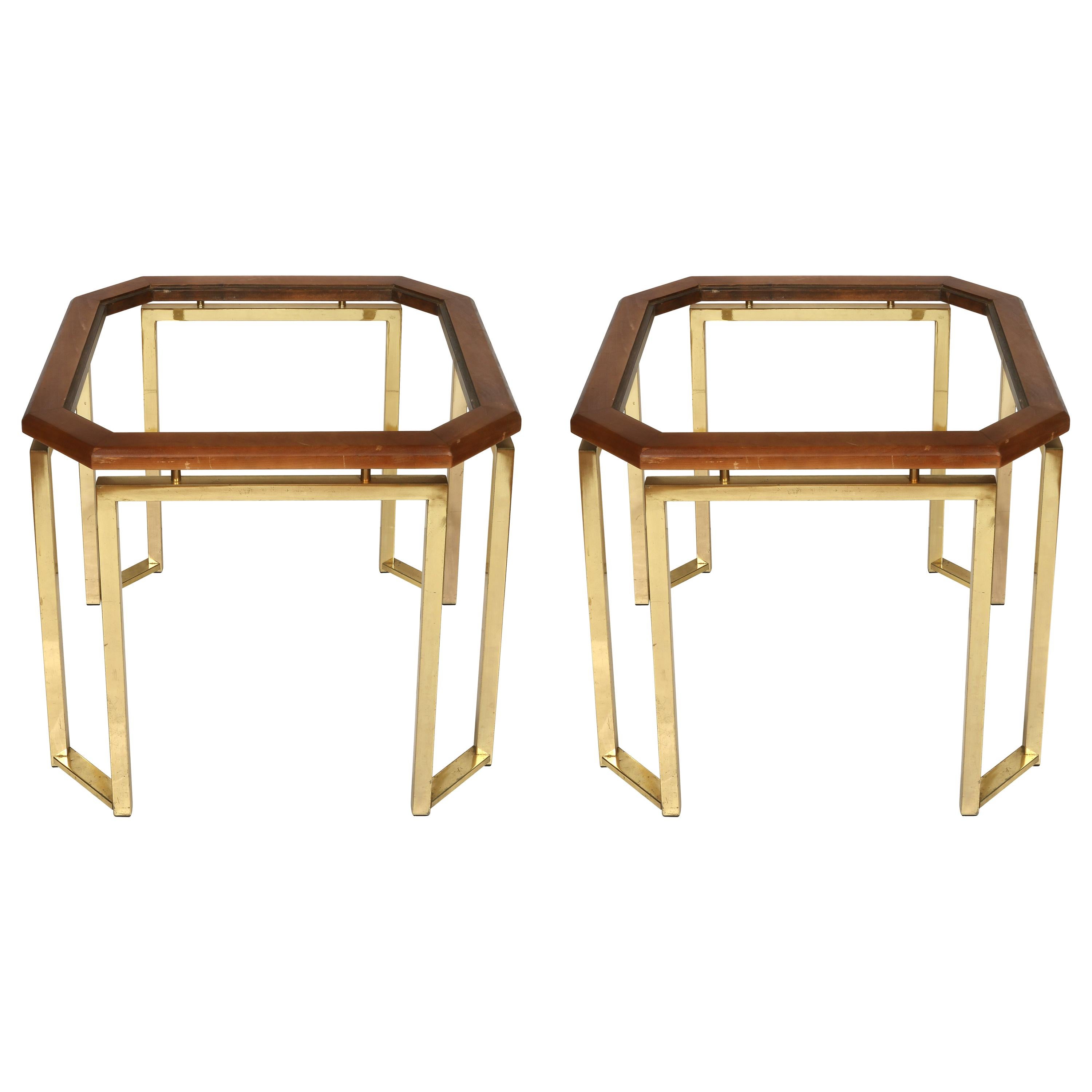 Pair of James Mont Style Brass and Wood Side Tables at 1stDibs