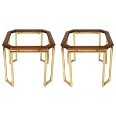 Pair of James Mont Style Brass and Wood Side Tables