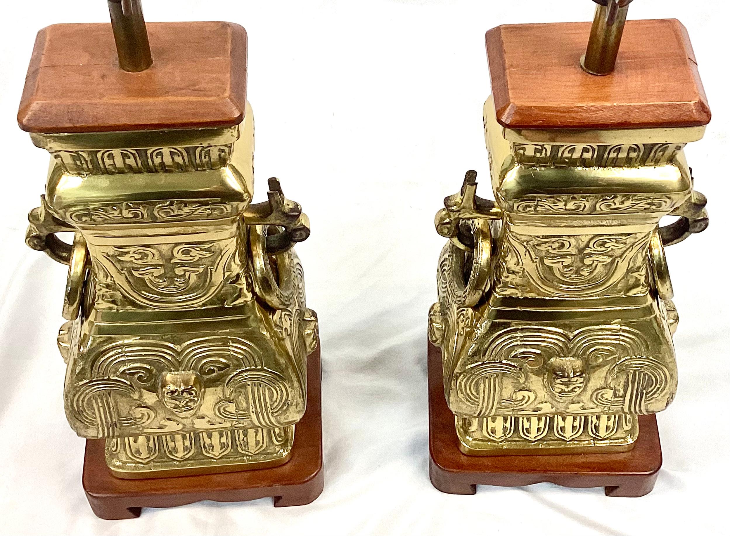 Pair of James Mont Style Brass Chinoiserie Lamps 2