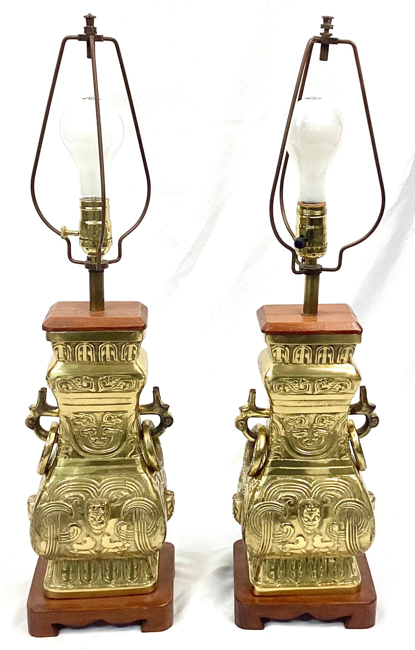 Pair of James Mont Style Brass Chinoiserie Lamps 3