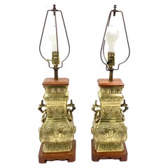 Pair of James Mont Style Brass Chinoiserie Lamps