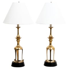 Pair of James Mont Style Brass Lamps