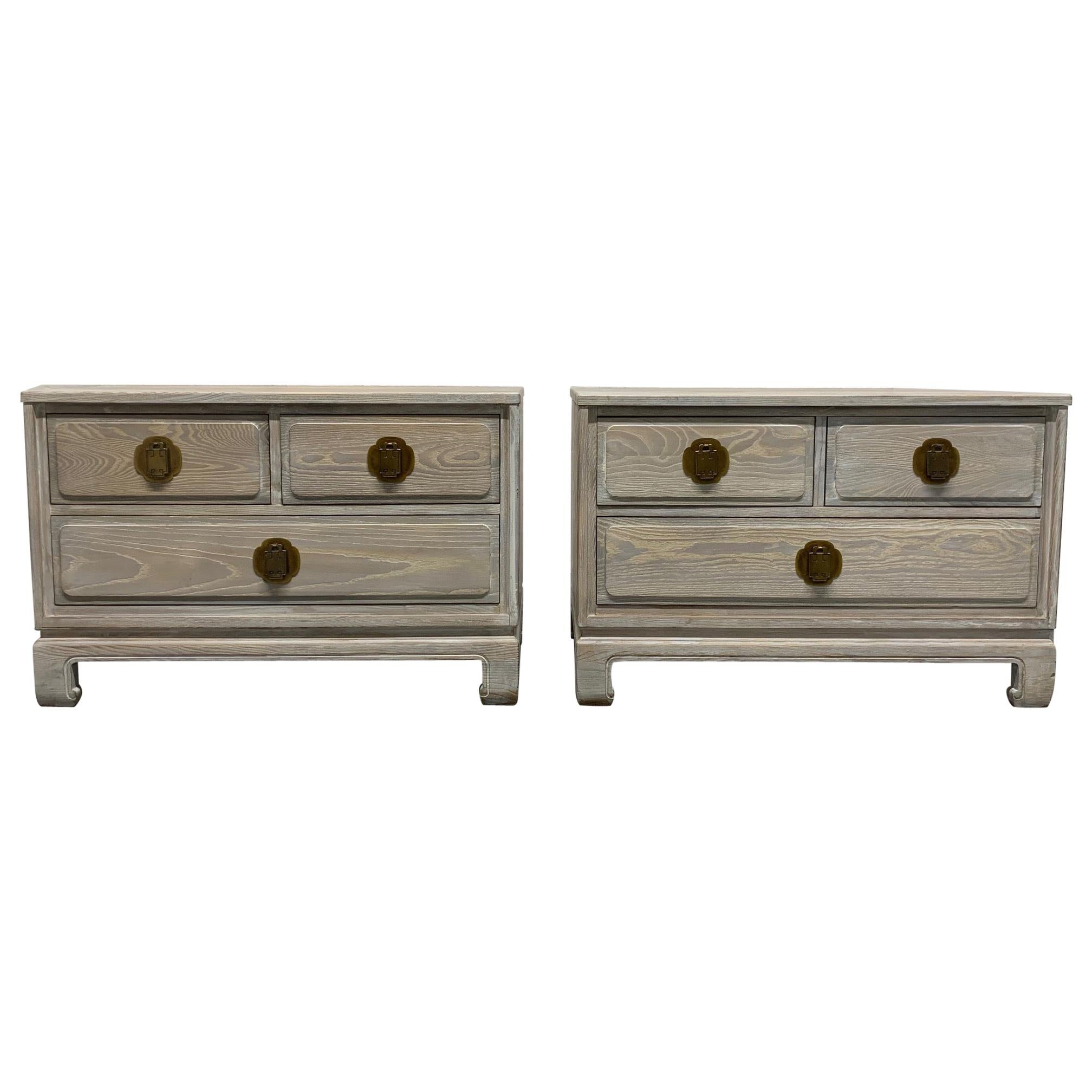 Pair of James Mont Style Cerused Oak Chests