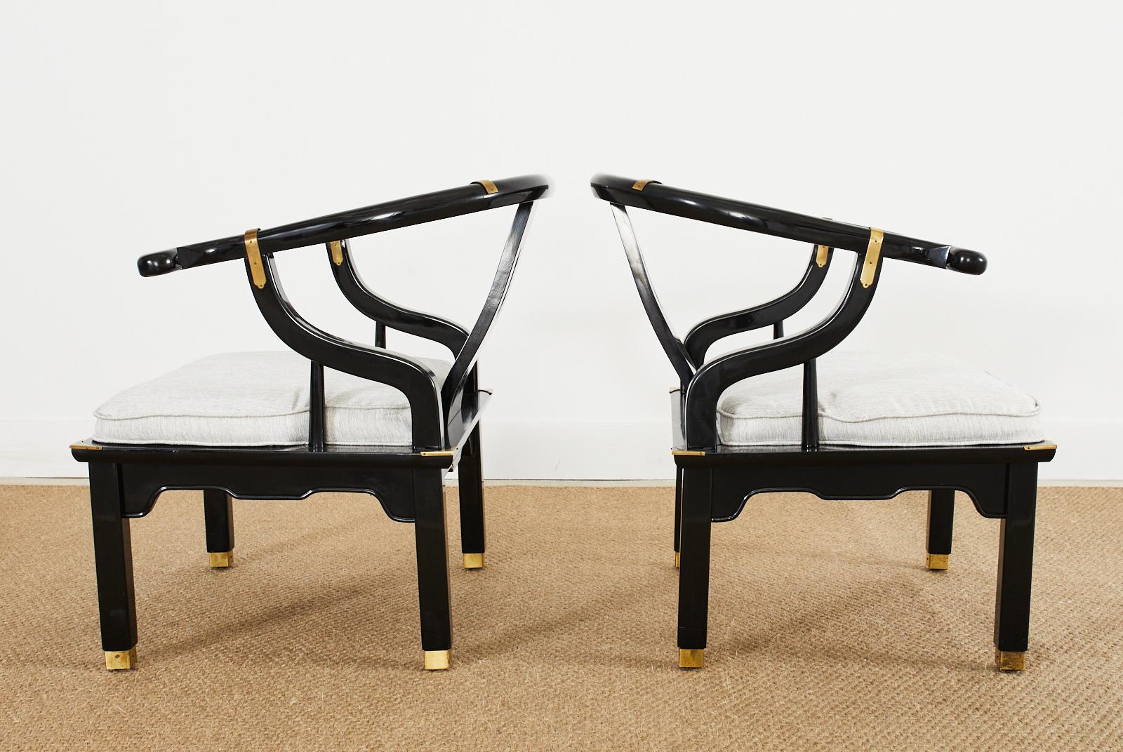 Mid-Century Modern Pair of James Mont Style Lacquered Horseshoe Chairs by Century For Sale