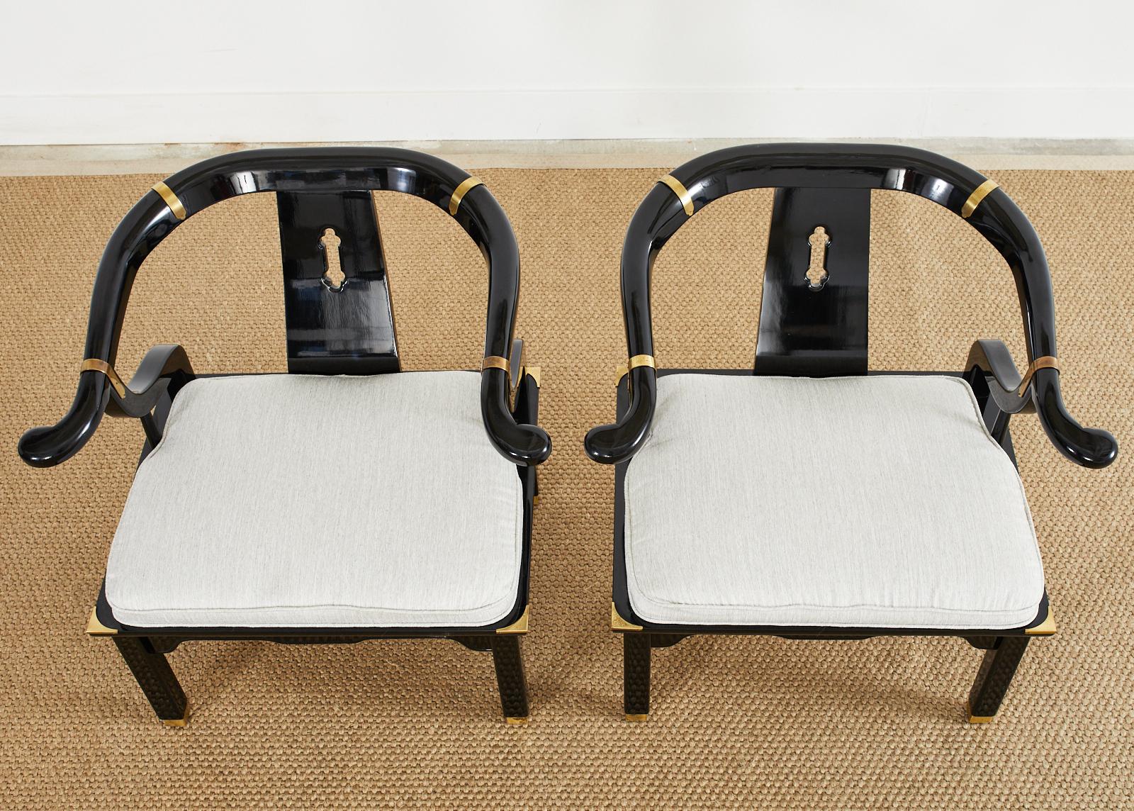 20th Century Pair of James Mont Style Lacquered Horseshoe Chairs by Century For Sale