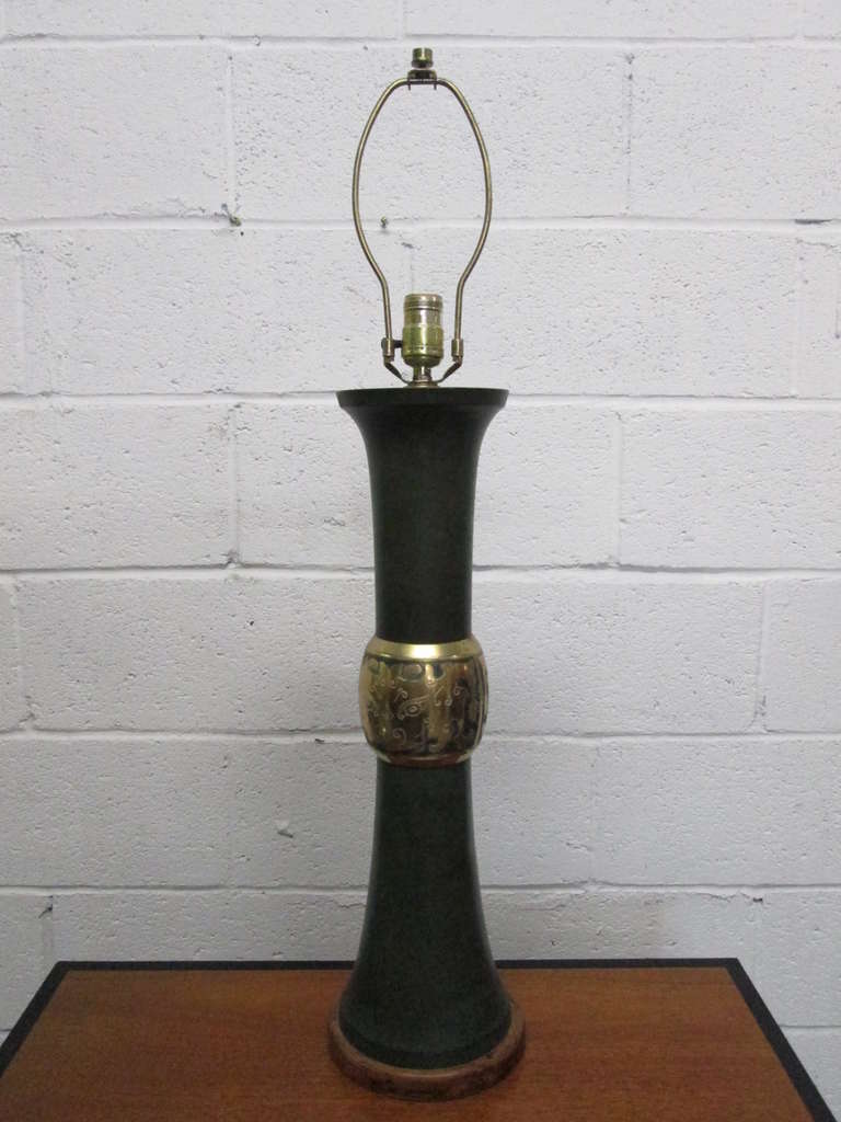 Wood Pair of James Mont Style Lamps For Sale