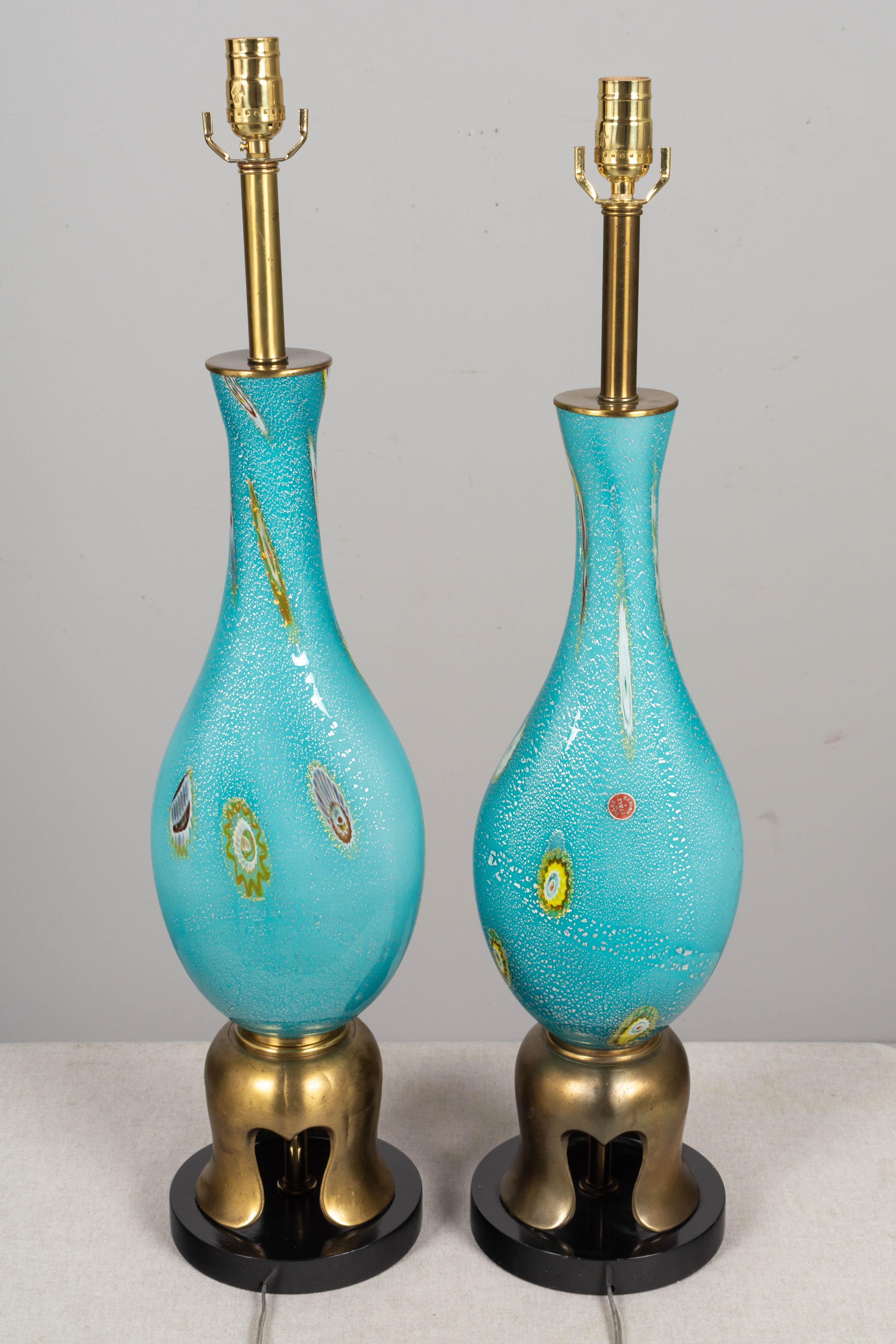 Mid-Century Modern Murano Glass Barovier & Toso Lamp Pair