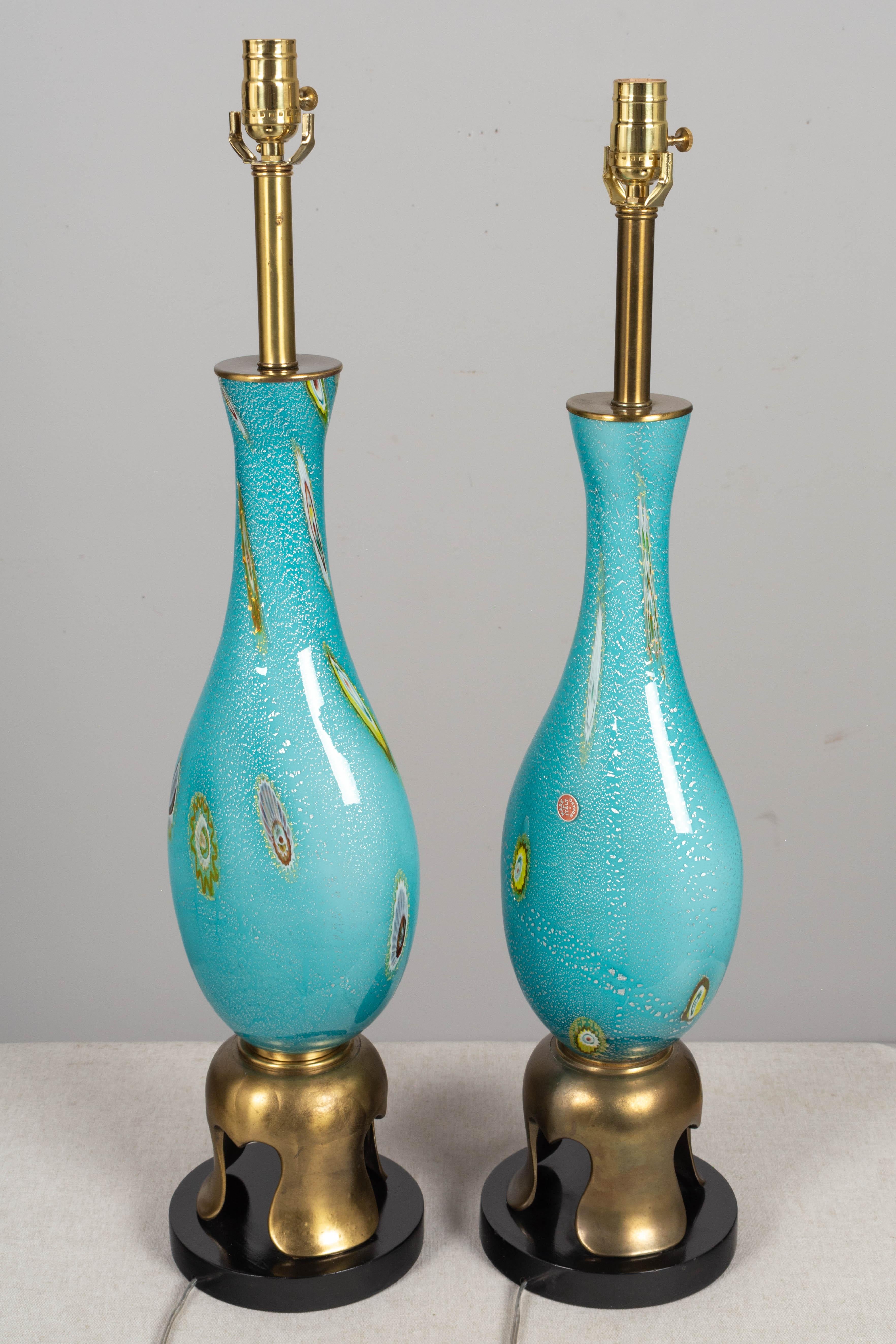 Italian Murano Glass Barovier & Toso Lamp Pair