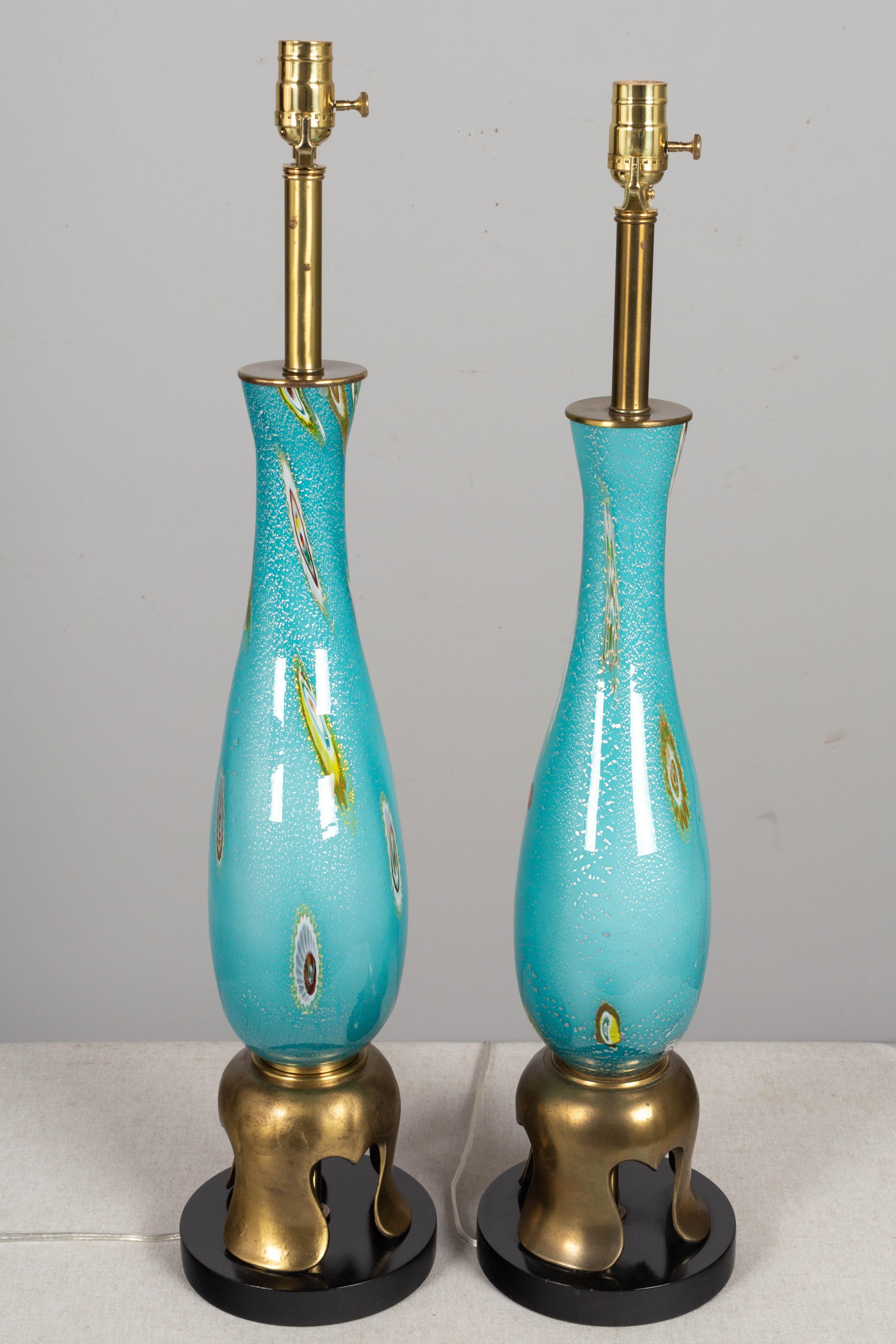Cast Murano Glass Barovier & Toso Lamp Pair