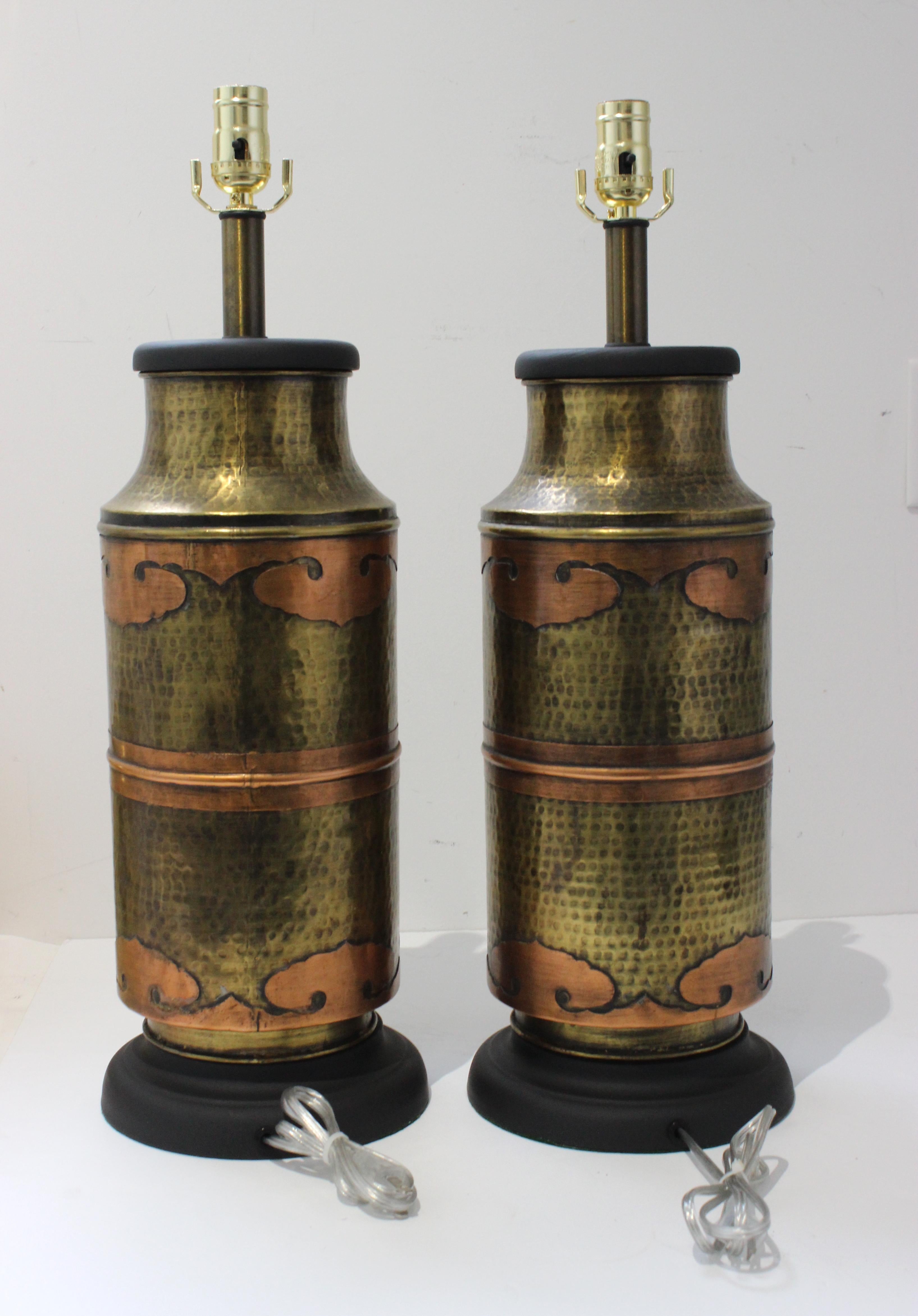 Brass Pair of James Mont Style Table Lamps For Sale