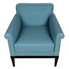 Paire de fauteuils Vintage A James Mont en soie brute bleue