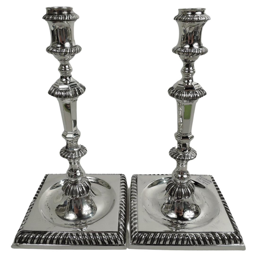 Pair of James Robinson Traditional English Georgian Sterling Silver Candlesticks