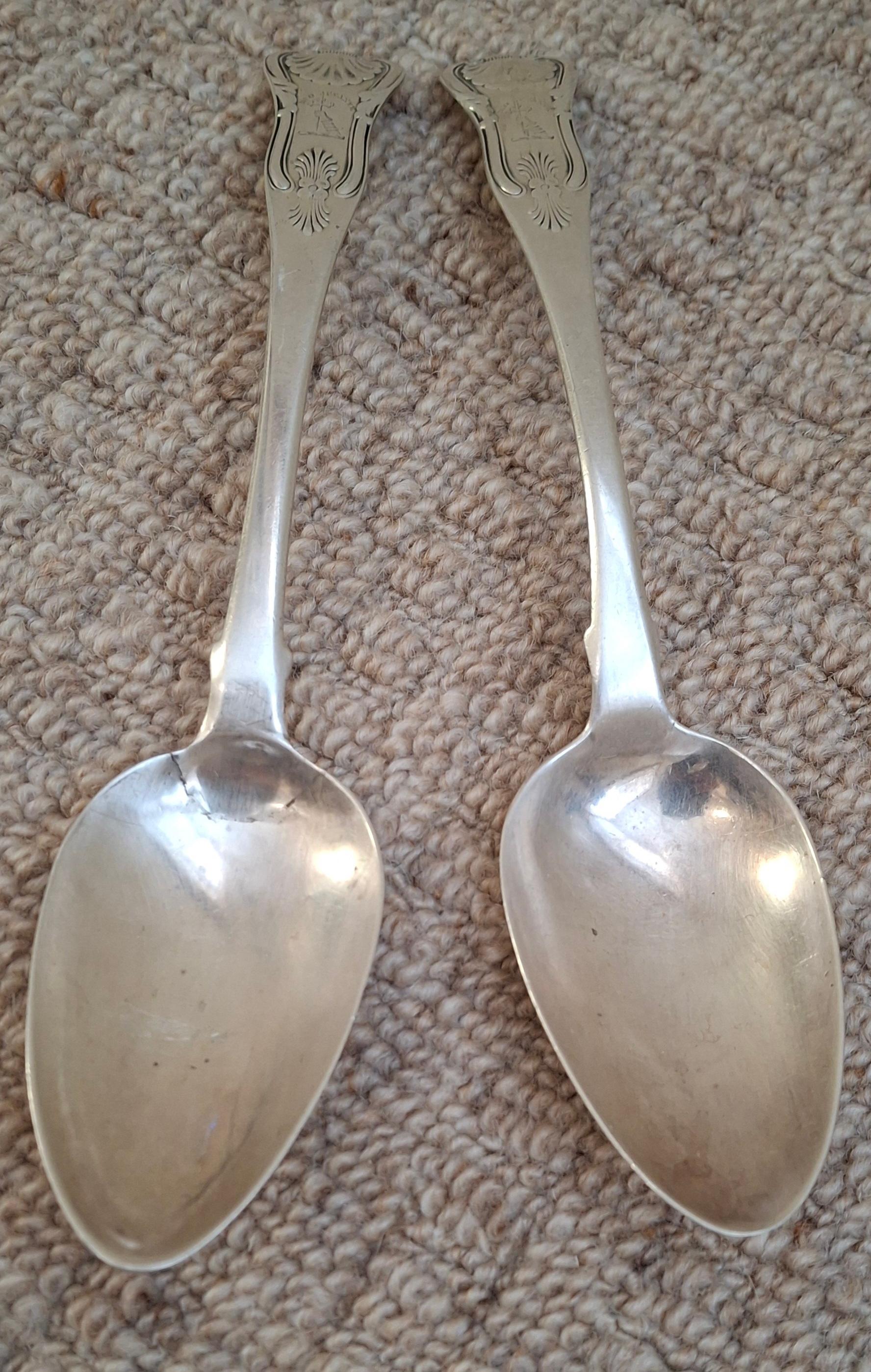 Pair of James & William Marshall Sterling Sliver Basting Spoons, Edinburgh In Good Condition For Sale In San Francisco, CA
