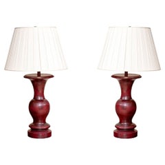 Vintage Pair Of Jamie Young Red Painted Table Lamps 