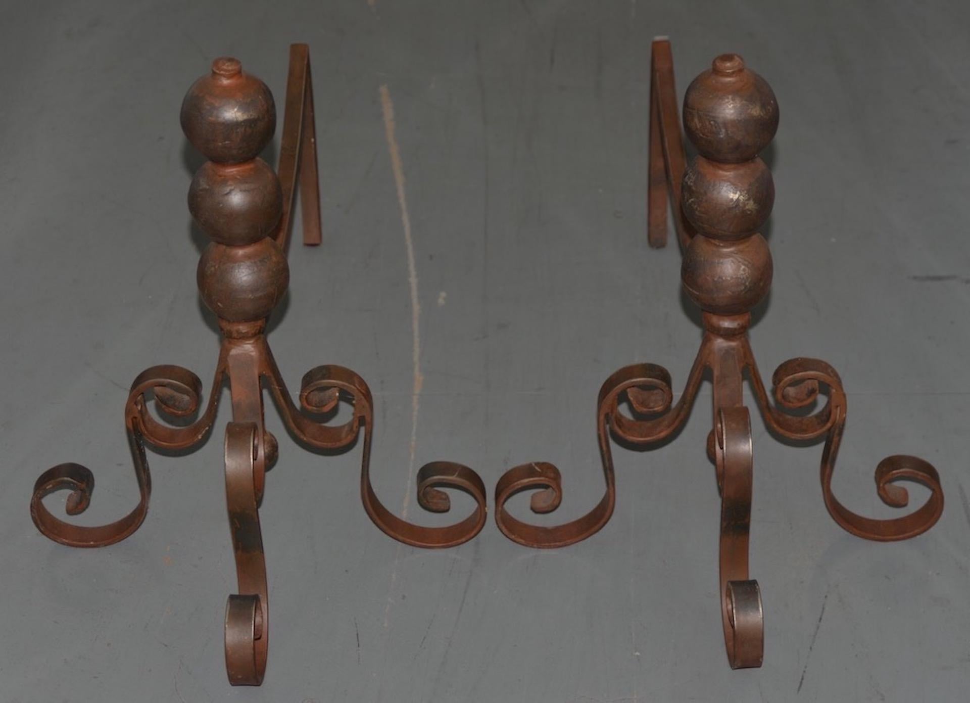 Pair of Jan Barboglio wrought iron andirons

Fine pair of designer andirons. Each andiron is handmade and in excellent condition.

The andirons have a small metal plaque with the Jan Barboglio stamp on it.

Each andiron measures 16