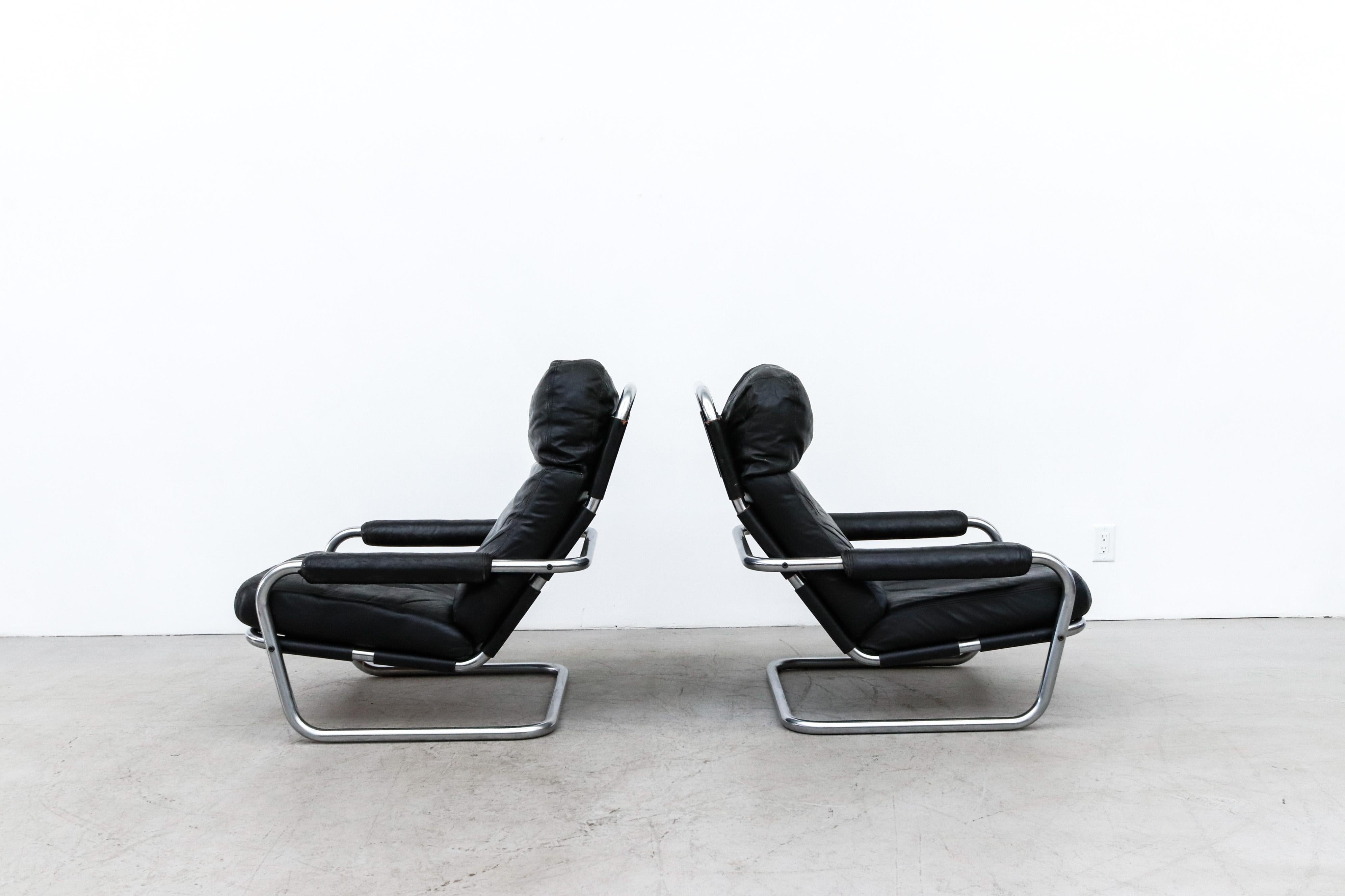 Dutch Pair of Jan Des Bouvrie Model S601 Leather Lounge Chairs for Gelderland