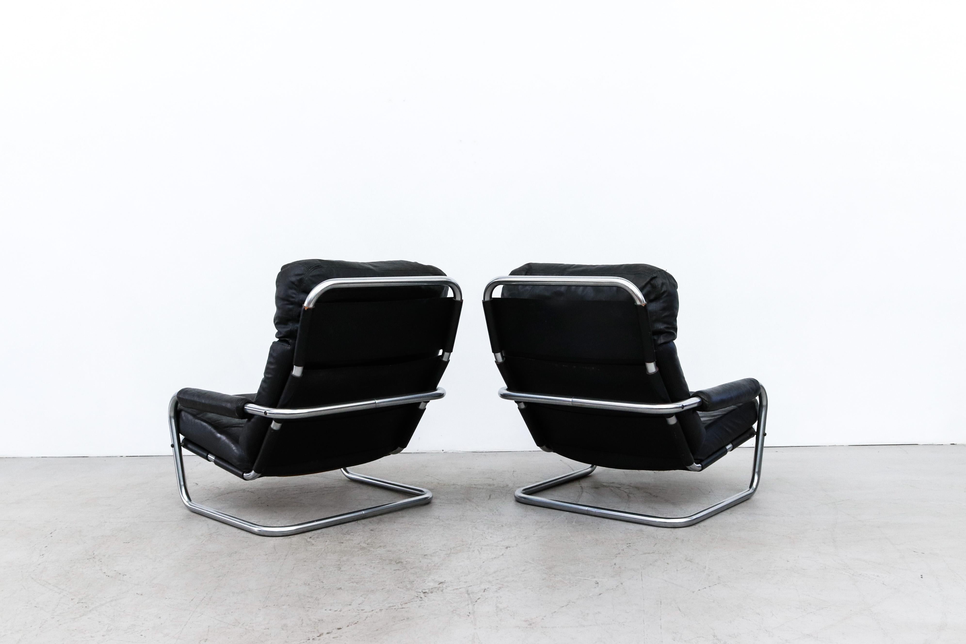 Pair of Jan Des Bouvrie Model S601 Leather Lounge Chairs for Gelderland In Good Condition In Los Angeles, CA