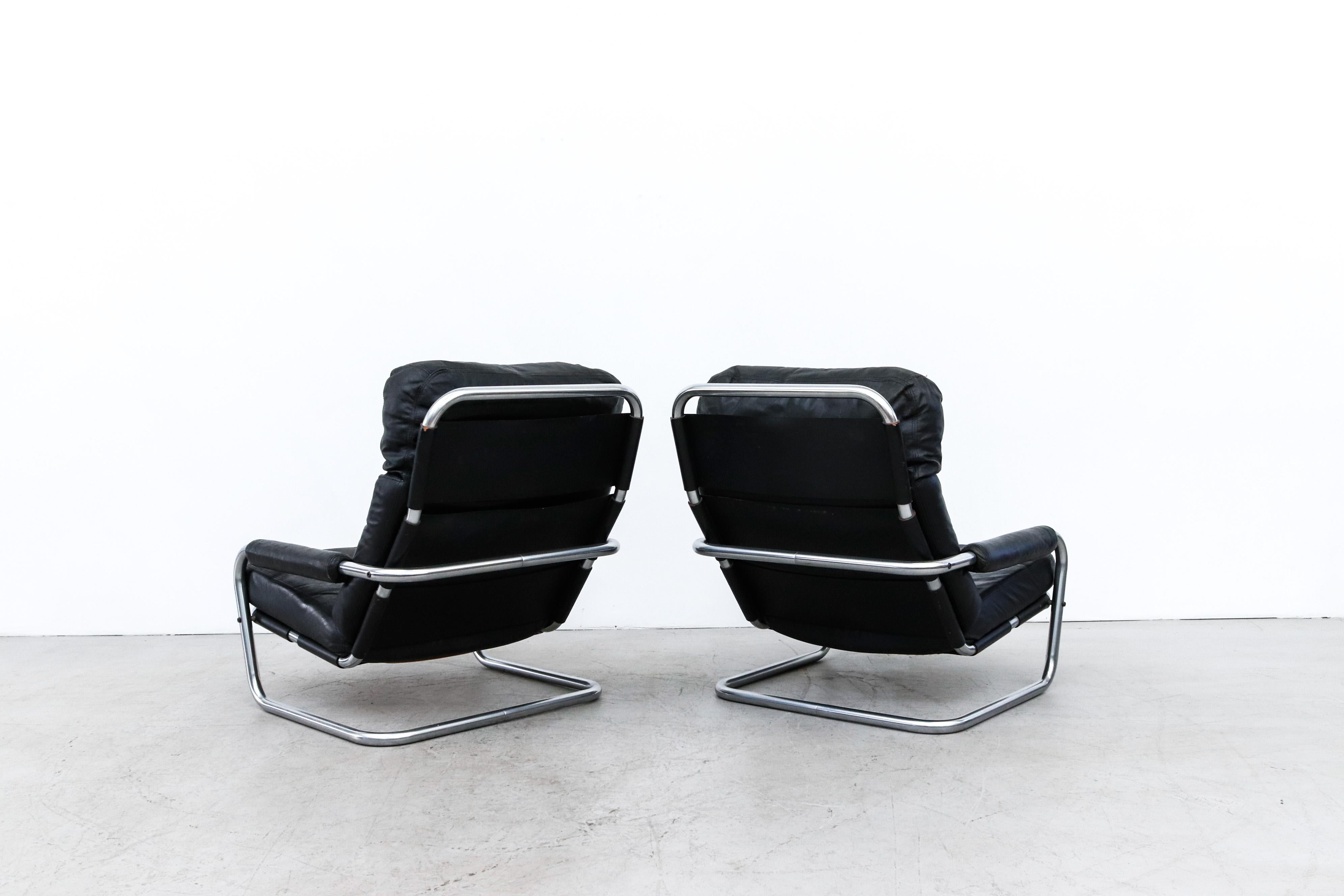 Late 20th Century Pair of Jan Des Bouvrie Model S601 Leather Lounge Chairs for Gelderland