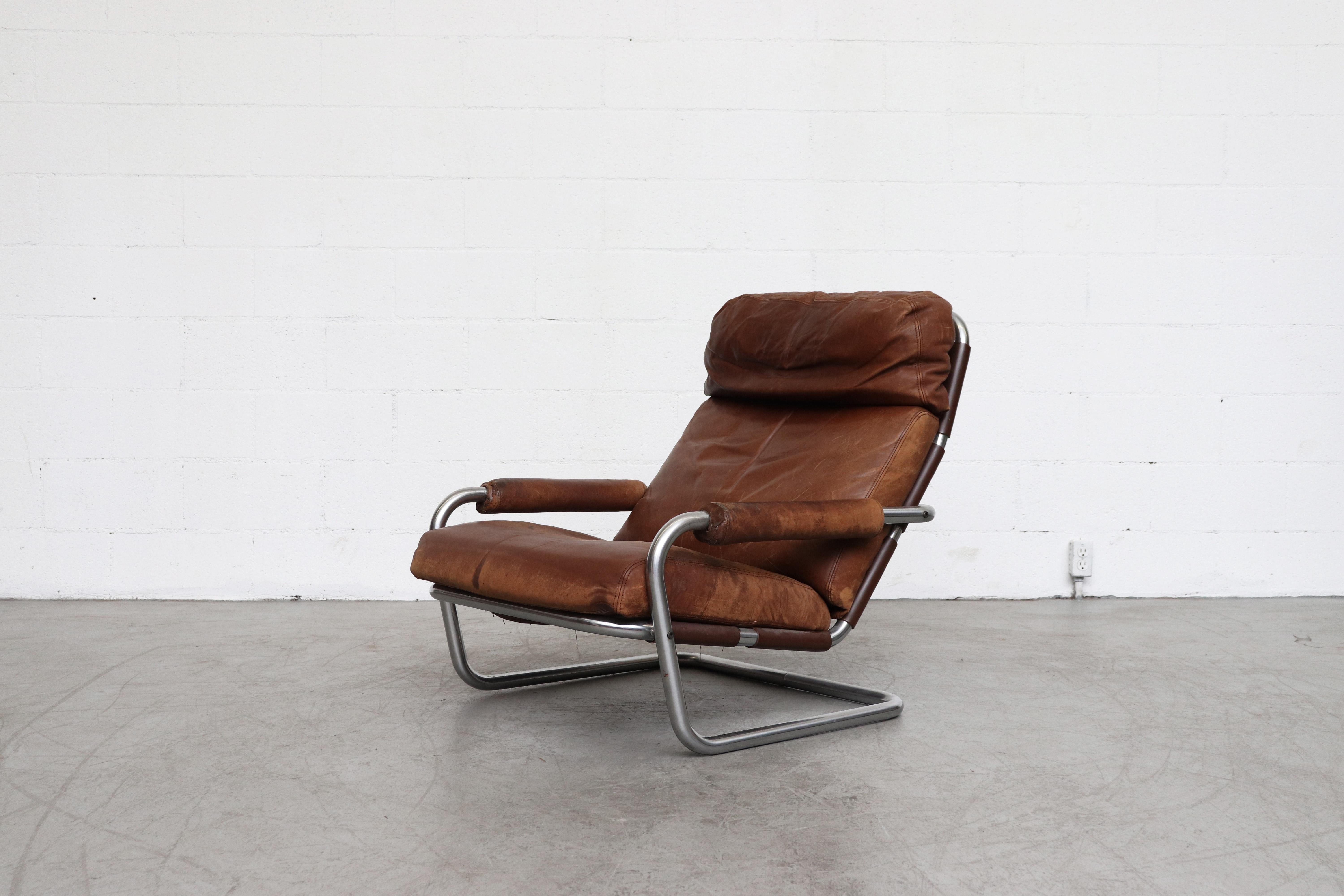 Mid-Century Modern Pair of Jan Des Bouvrie Well Loved Oberman Lounge Chairs